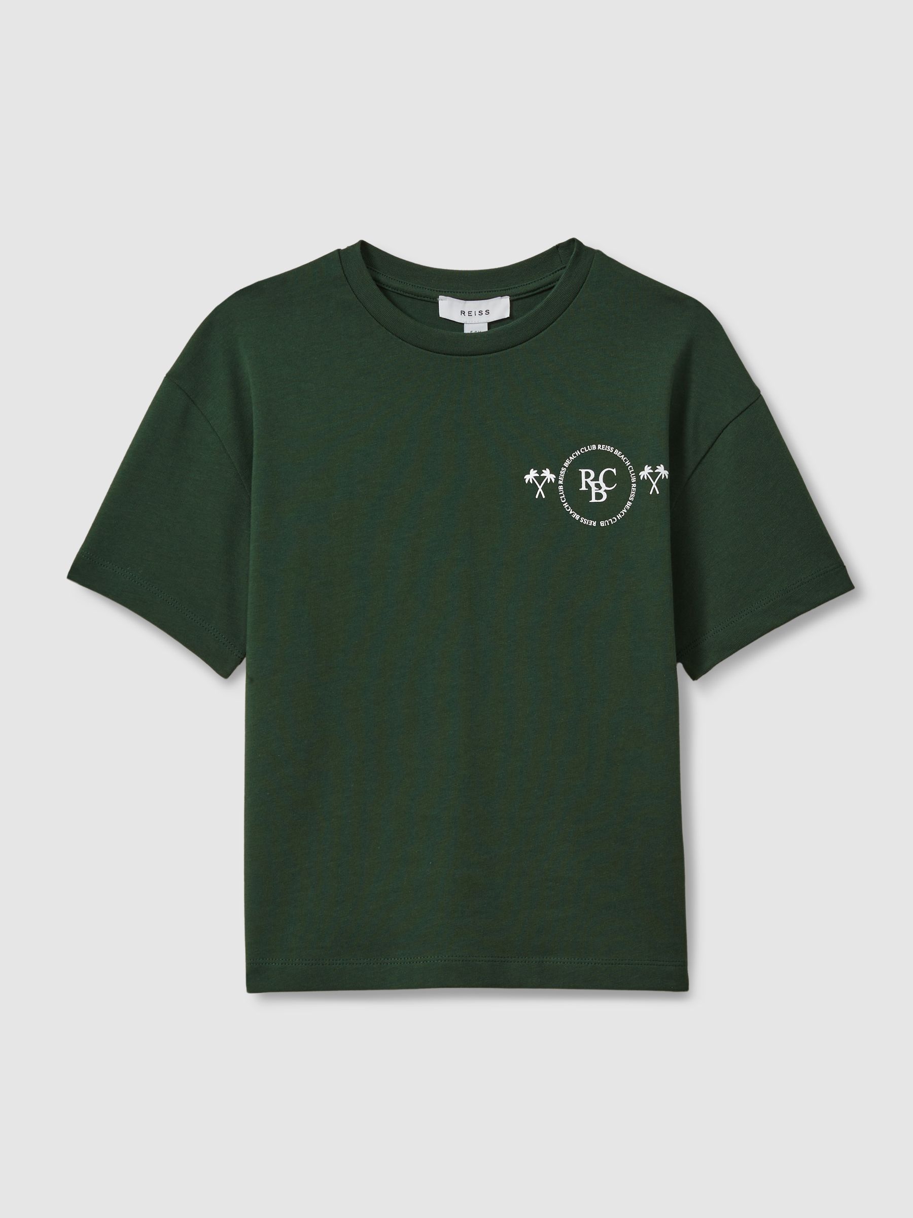 Cotton Crew Neck Motif T-Shirt in Dark Green - Image 2 of 4 Cotton Crew Neck Motif T-Shirt in Dark Green - Image 2 of 4