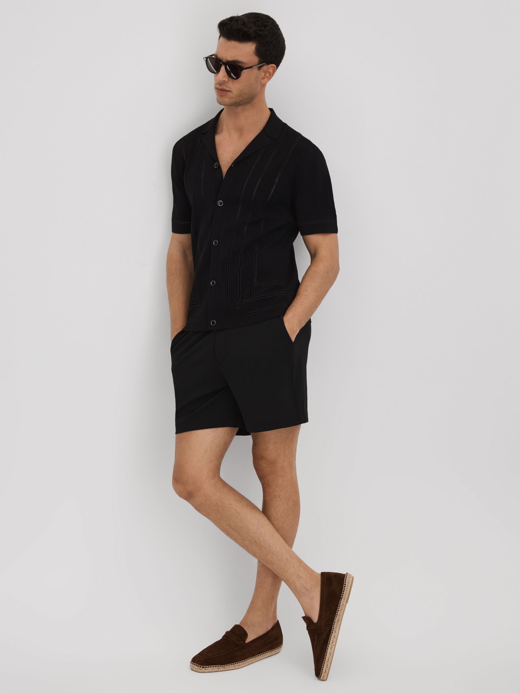 Textured Drawstring Shorts in Black - Image 3 of 6