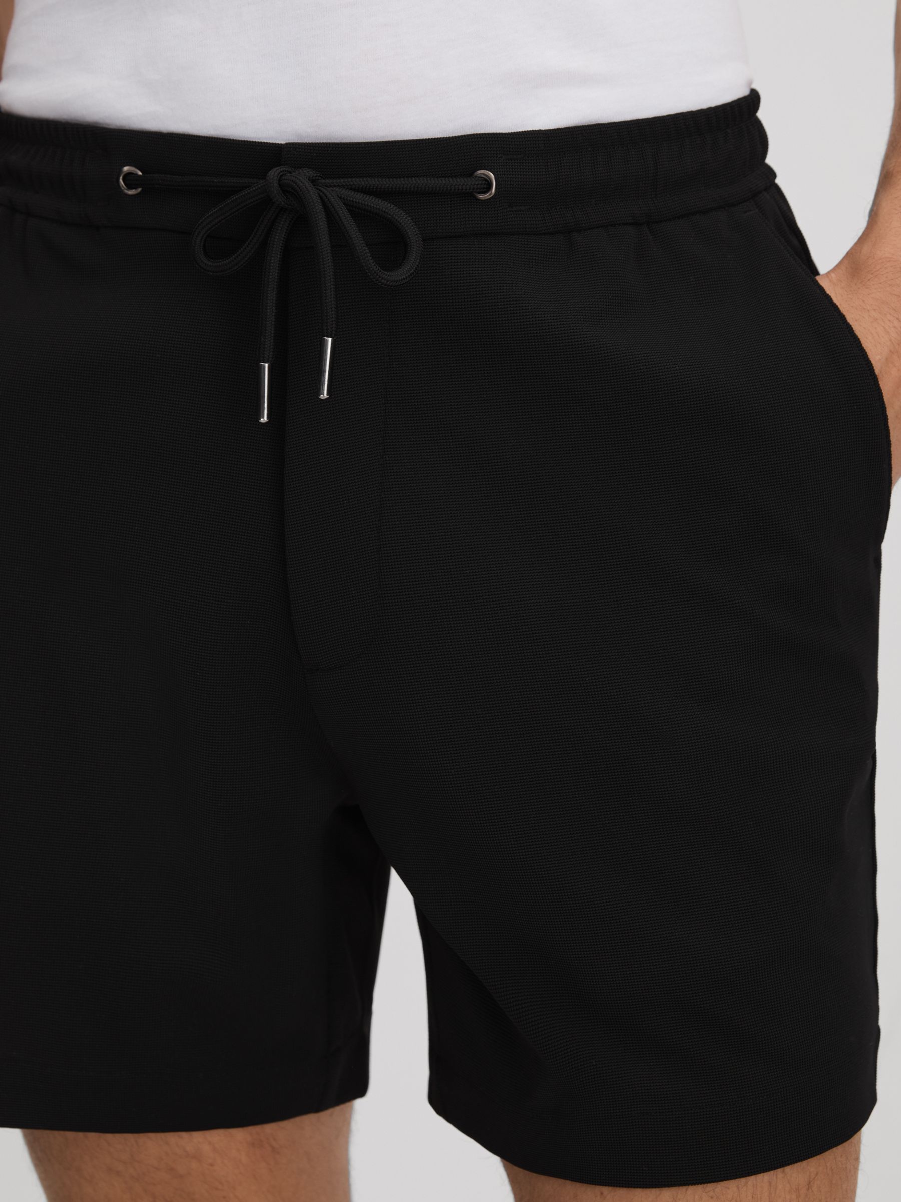 Textured Drawstring Shorts in Black - image 4