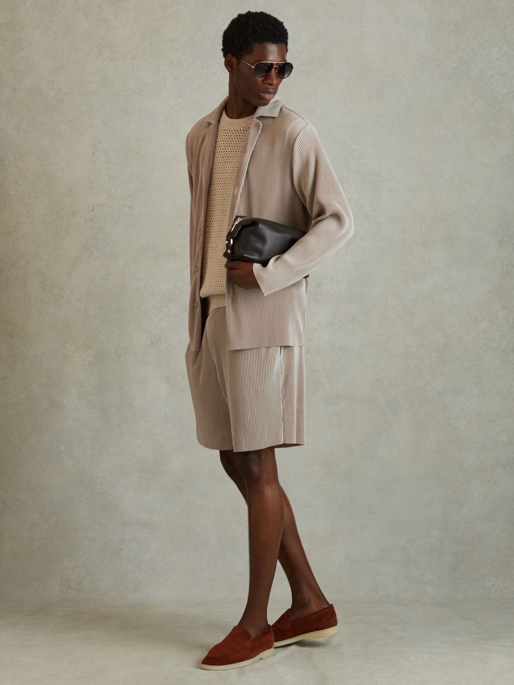 Elasticated Plisse Shorts in Champagne - Image 1 of 6 Elasticated Plisse Shorts in Champagne - Image 1 of 6