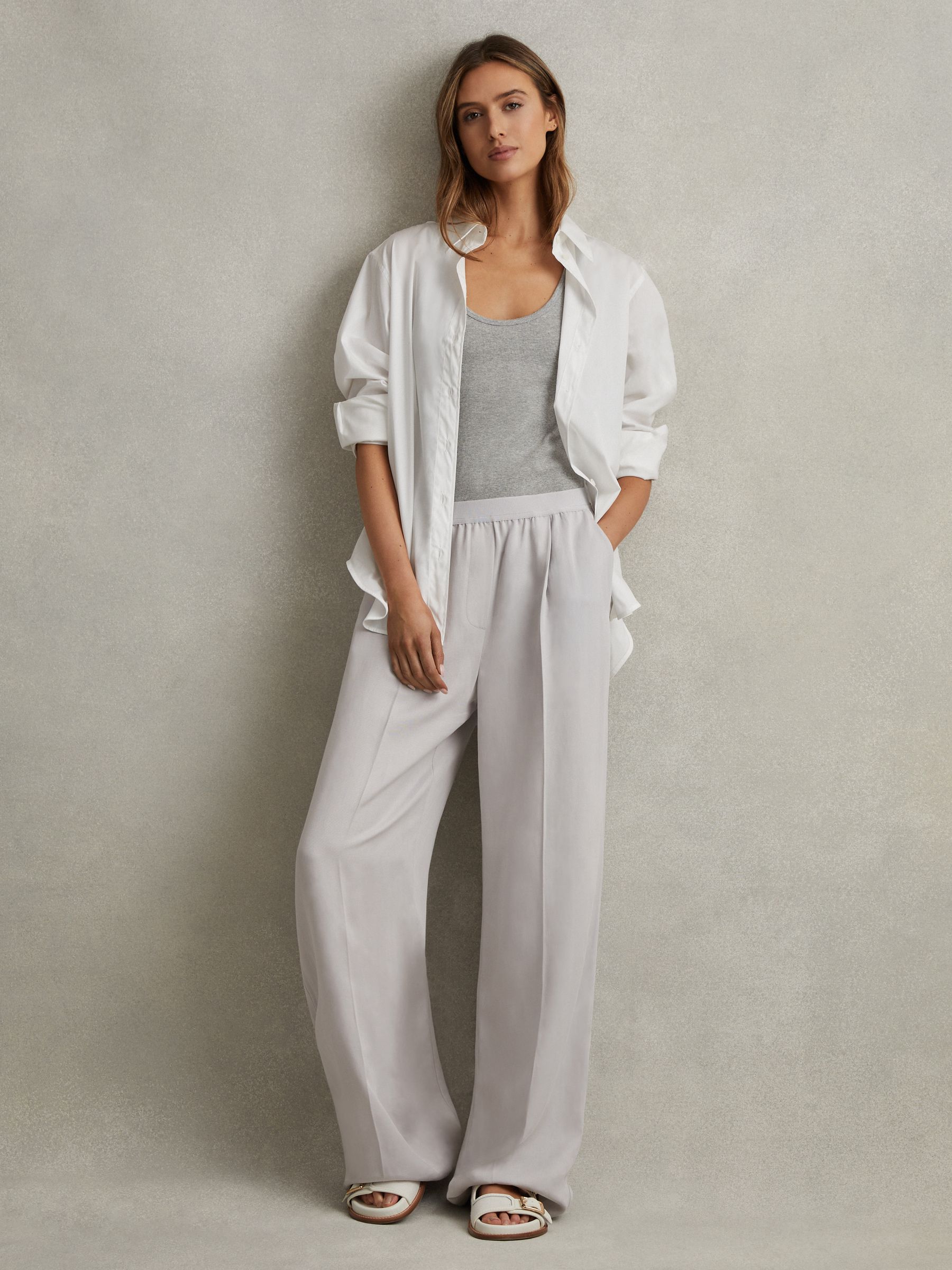 Lyocell-Linen Wide Leg Trousers in Light Blue - Image 1 of 6