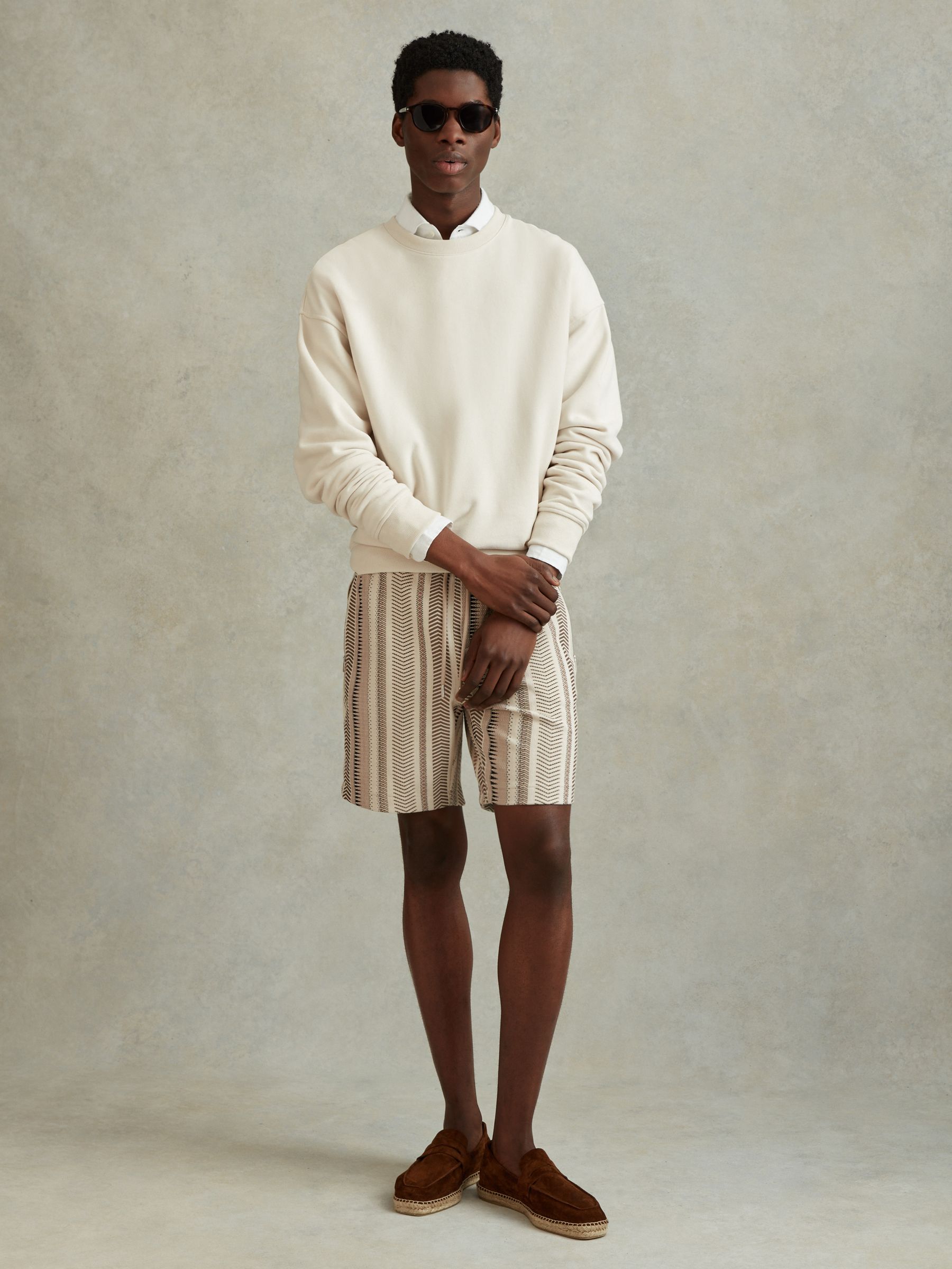 Jacquard Drawstring Shorts in Ecru Multi - Image 1 of 6