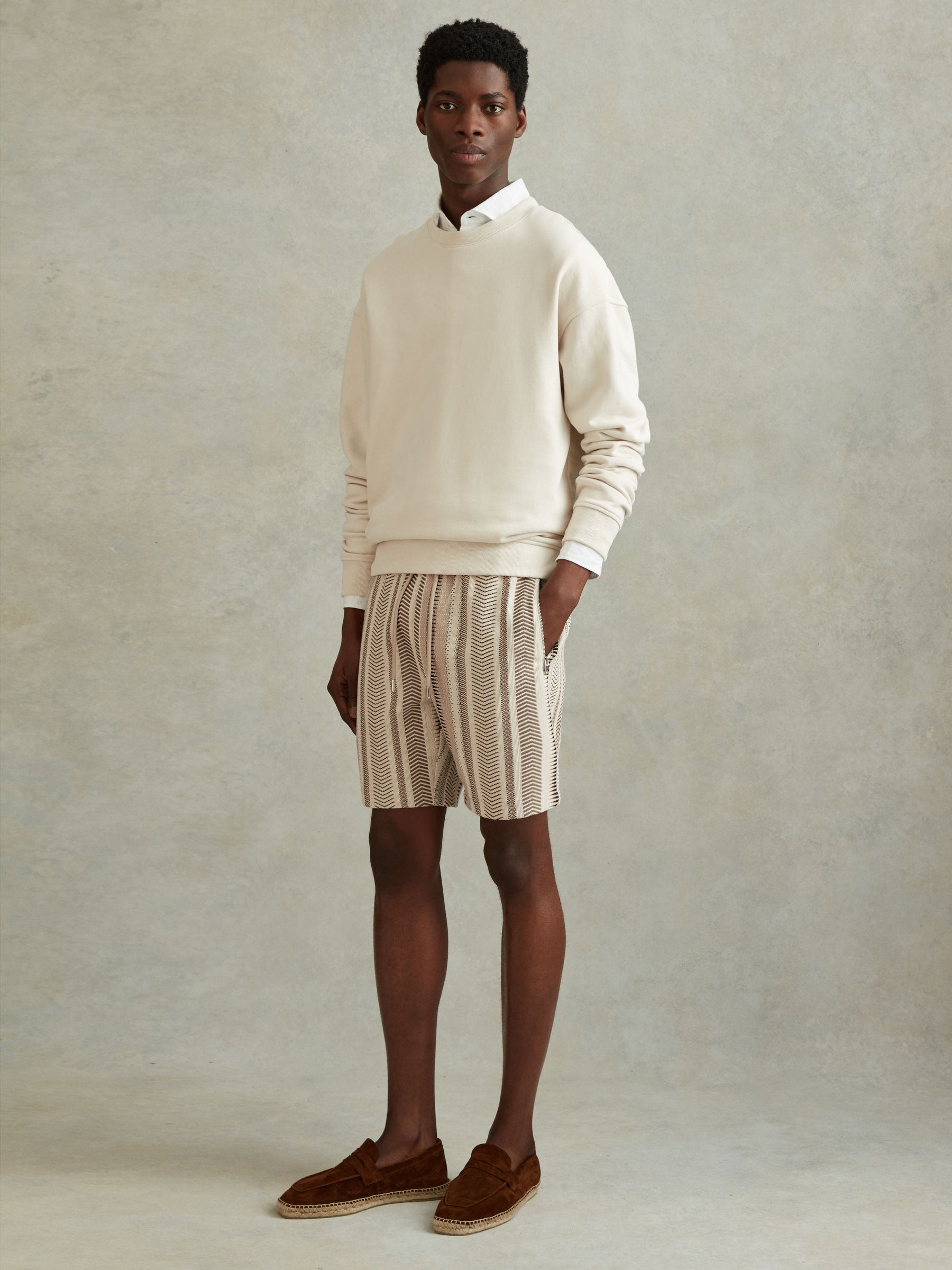 Jacquard Drawstring Shorts in Ecru Multi - Image 3 of 6
