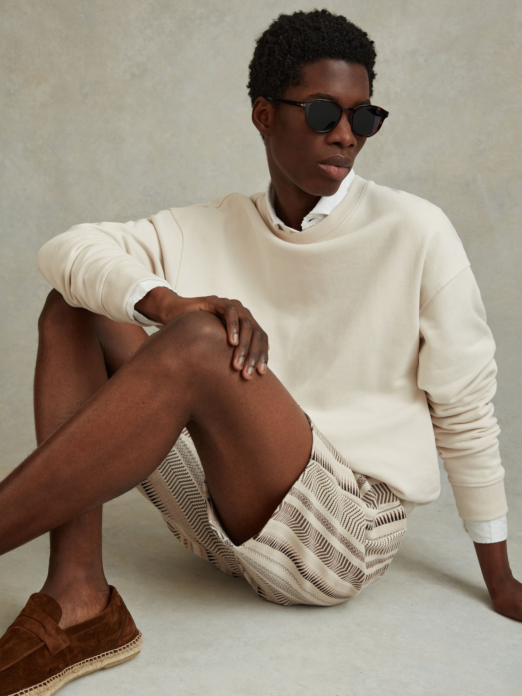 Jacquard Drawstring Shorts in Ecru Multi - Image 5 of 6
