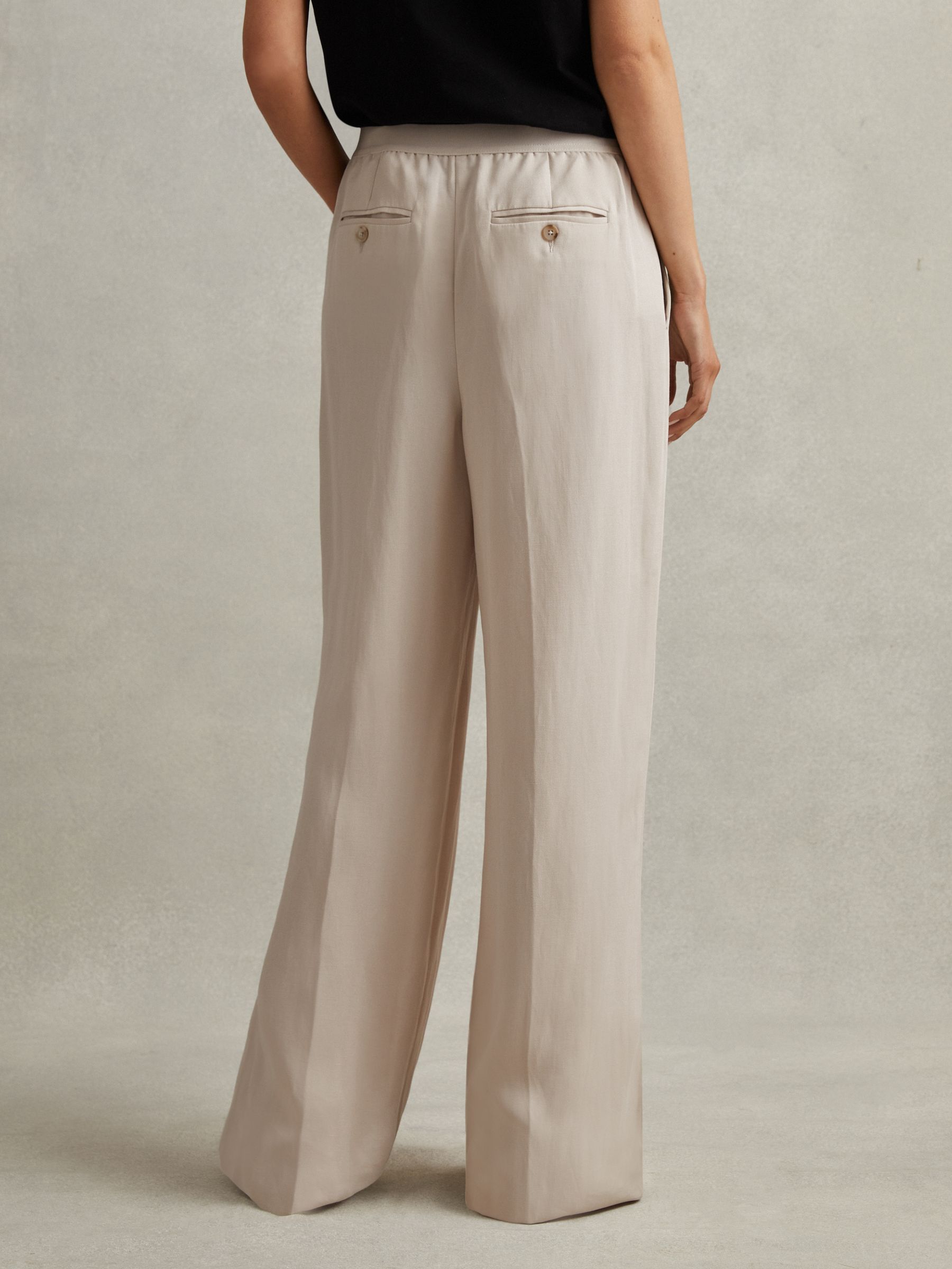 Petite Lyocell-Linen Wide Leg Trousers in Oatmeal - Image 3 of 7