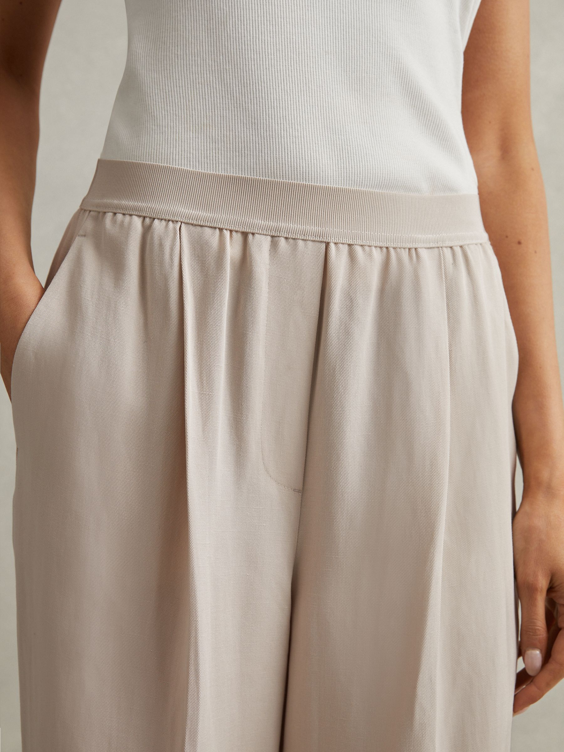 Petite Lyocell-Linen Wide Leg Trousers in Oatmeal - Image 4 of 7
