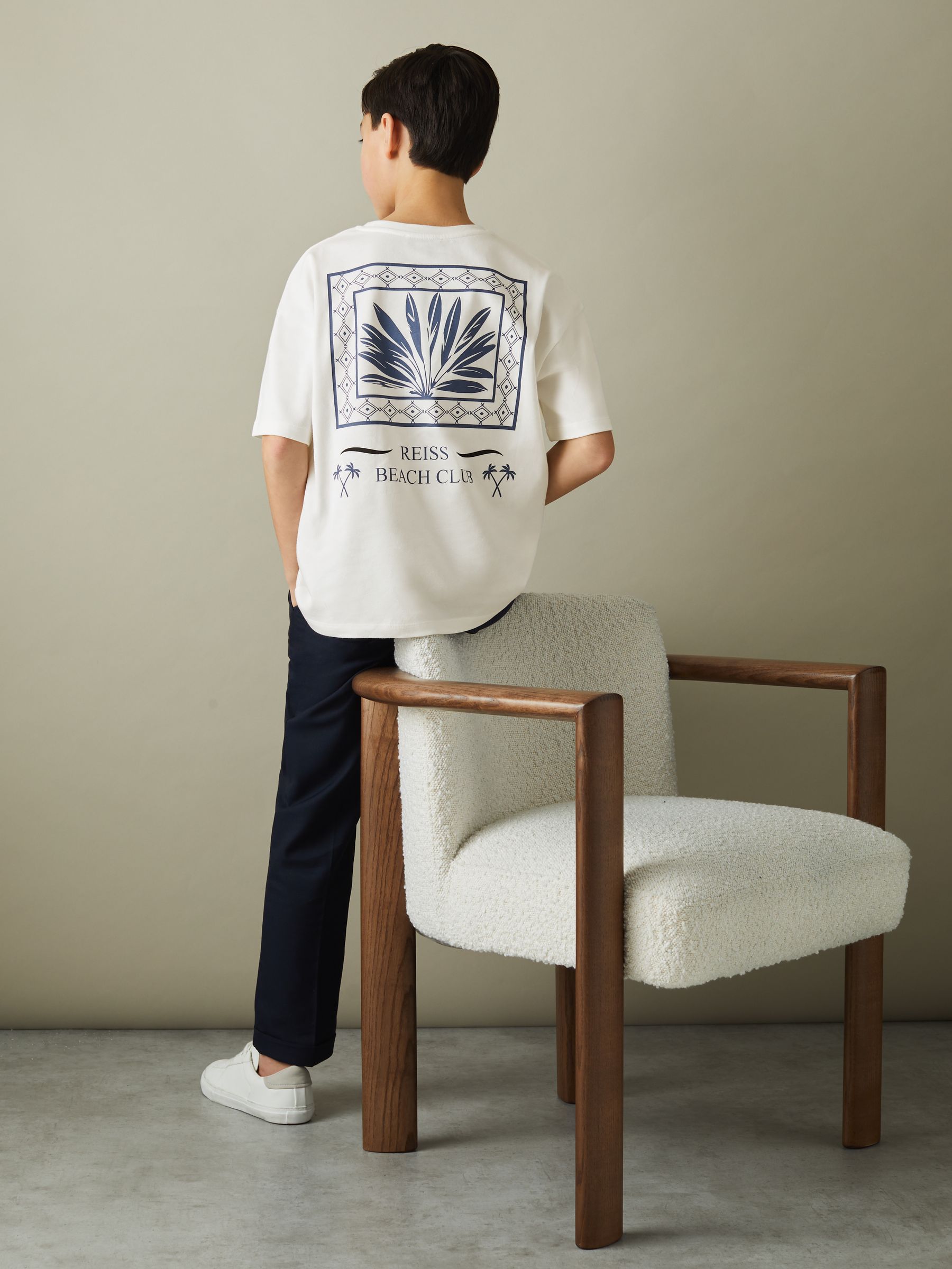 3-9 yrs Oversized Cotton Motif Shirt in Ecru/Blue - Image 1 of 4 3-9 yrs Oversized Cotton Motif Shirt in Ecru/Blue - Image 1 of 4