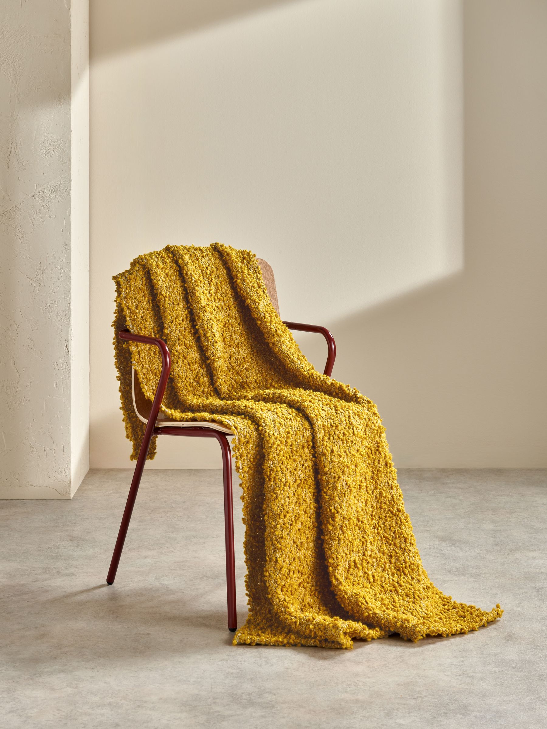 Agda Boucle Textured Throw in Ochre - Image 2 of 5