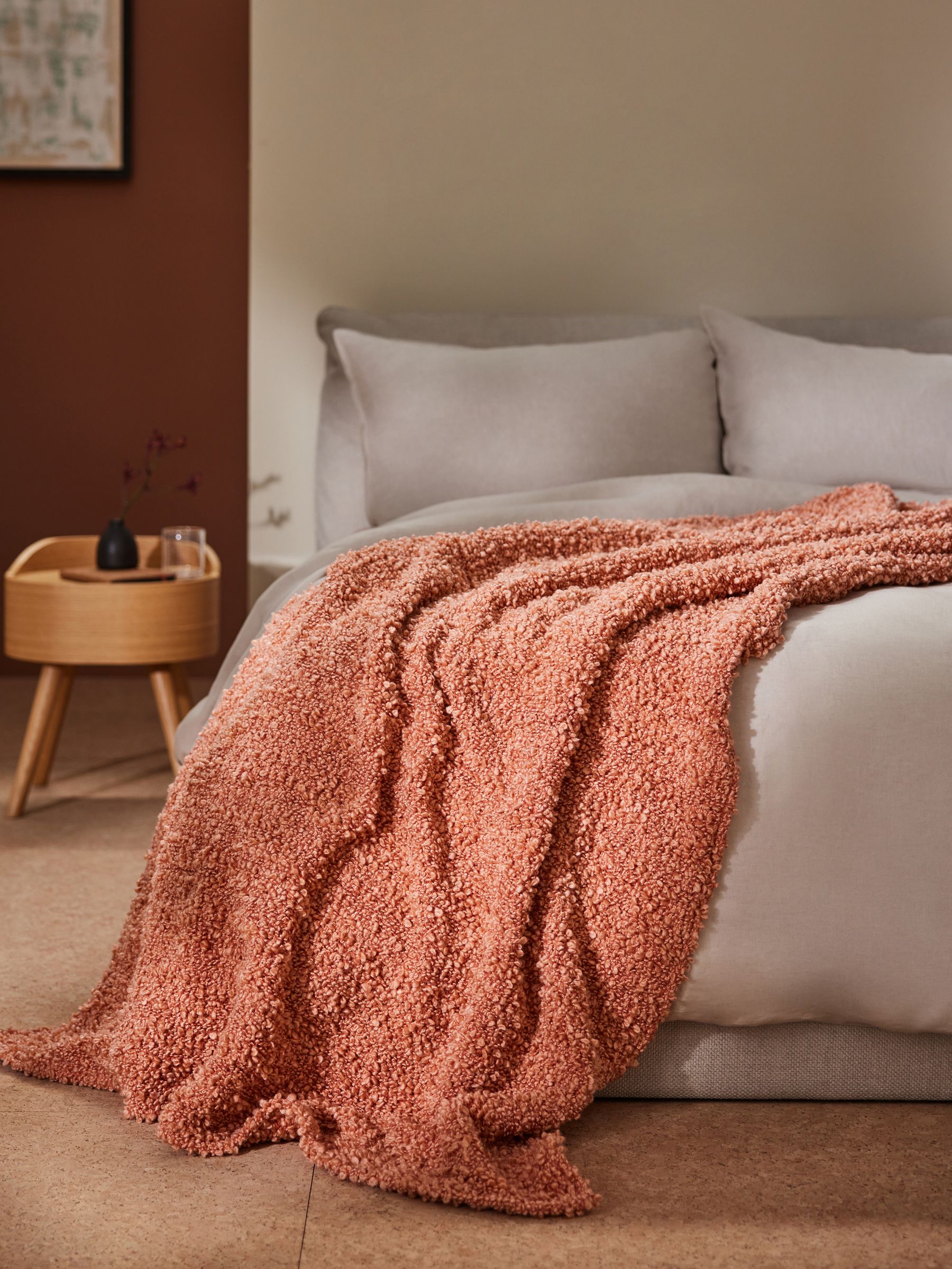 Agda Boucle Textured Throw in Peach Pink - Image 1 of 5