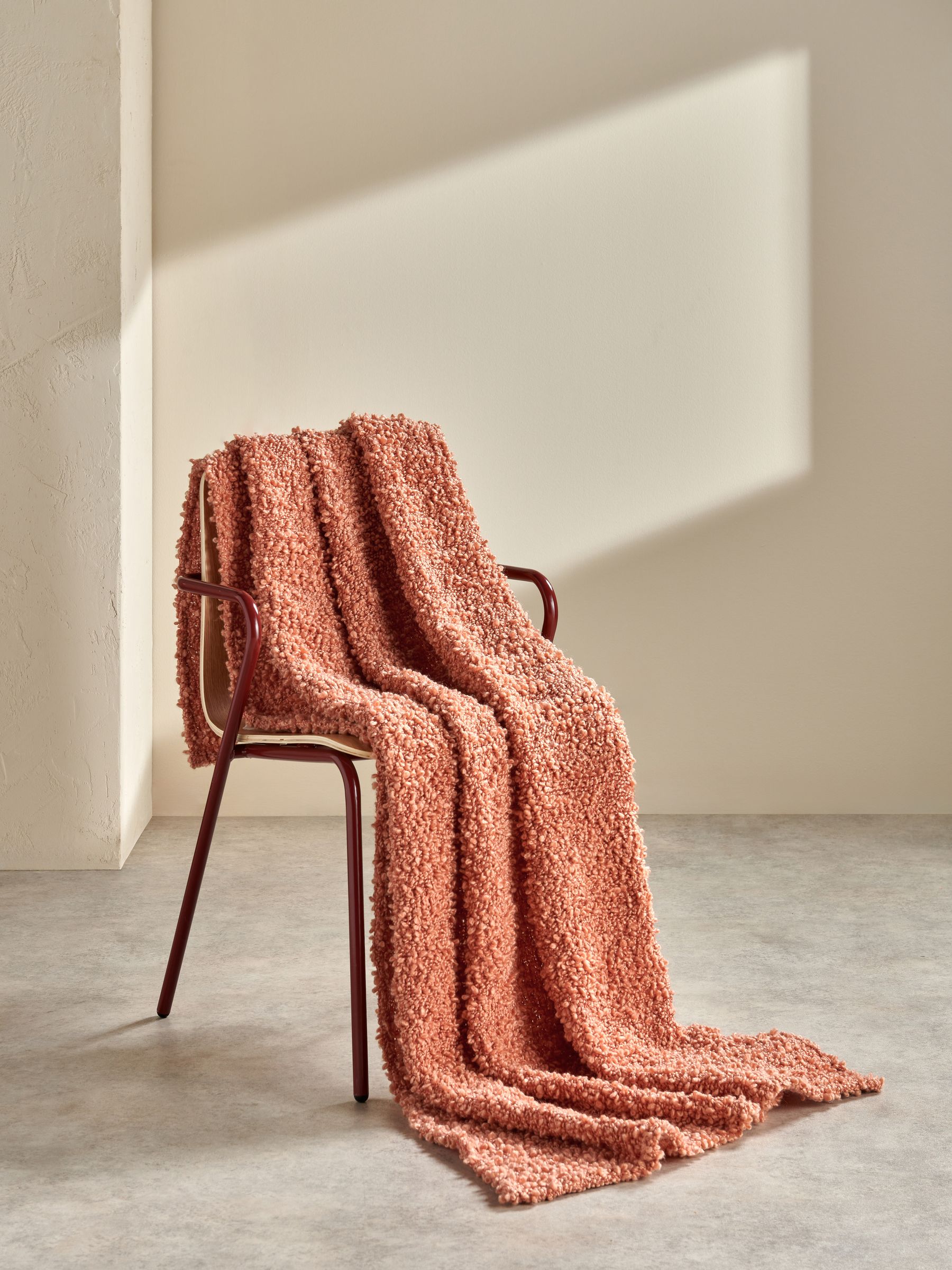 Agda Boucle Textured Throw in Peach Pink - Image 2 of 5