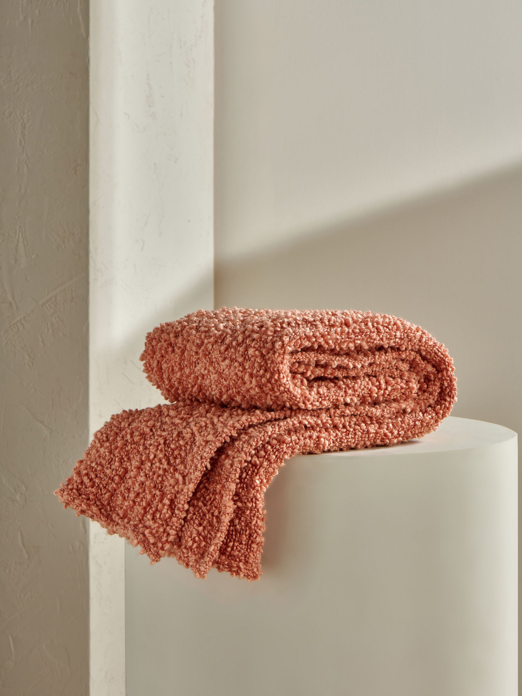 Agda Boucle Textured Throw in Peach Pink - Image 3 of 5
