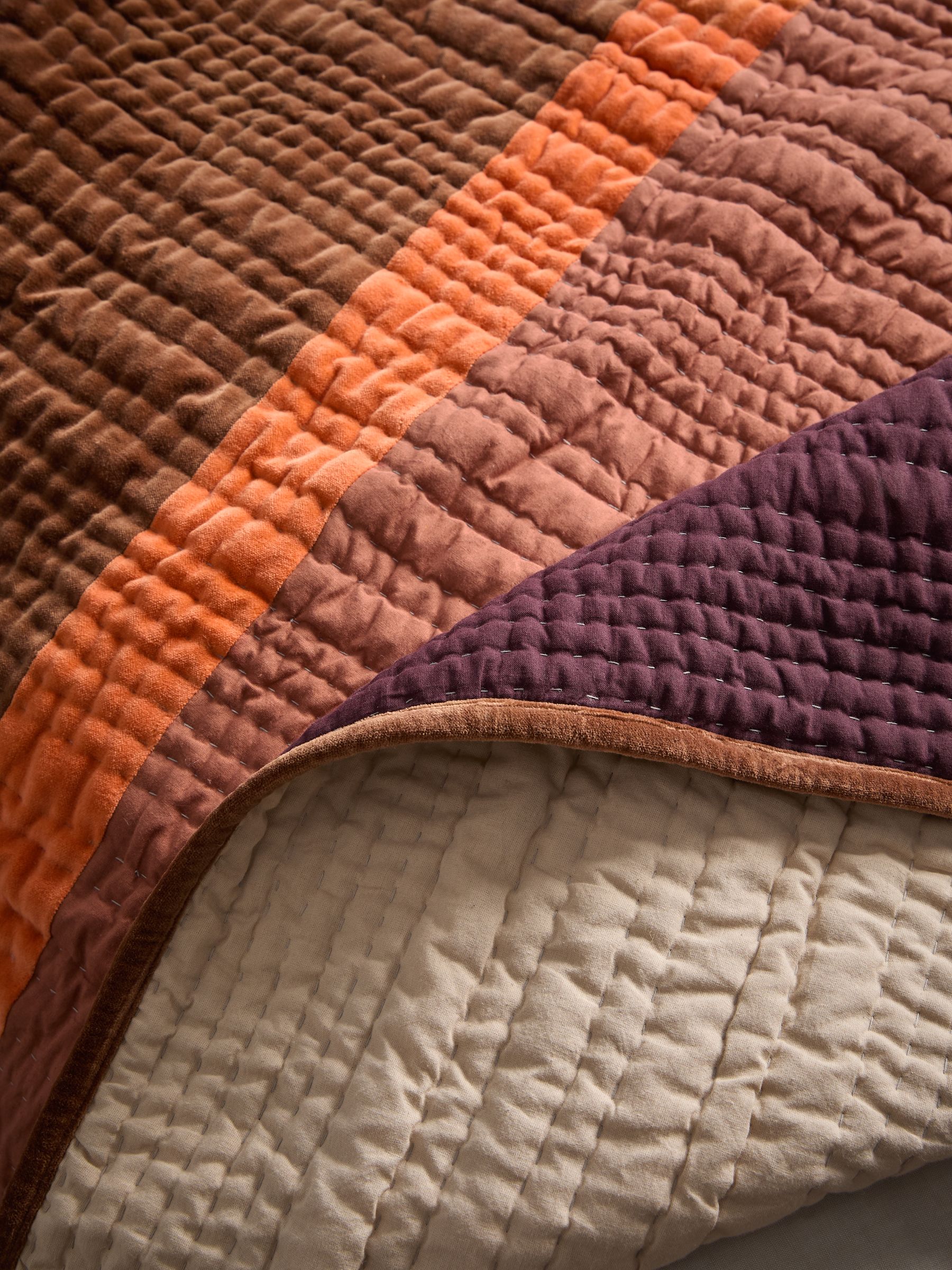 Valli Cotton Velvet Patchwork Bedspread in Multi - Image 2 of 6