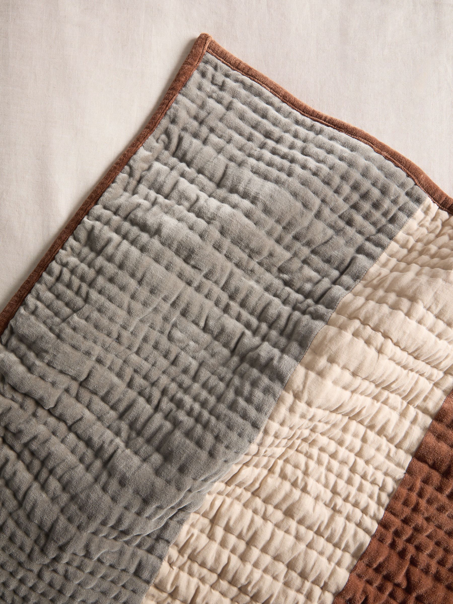 Valli Cotton Velvet Patchwork Bedspread in Multi - Image 4 of 6