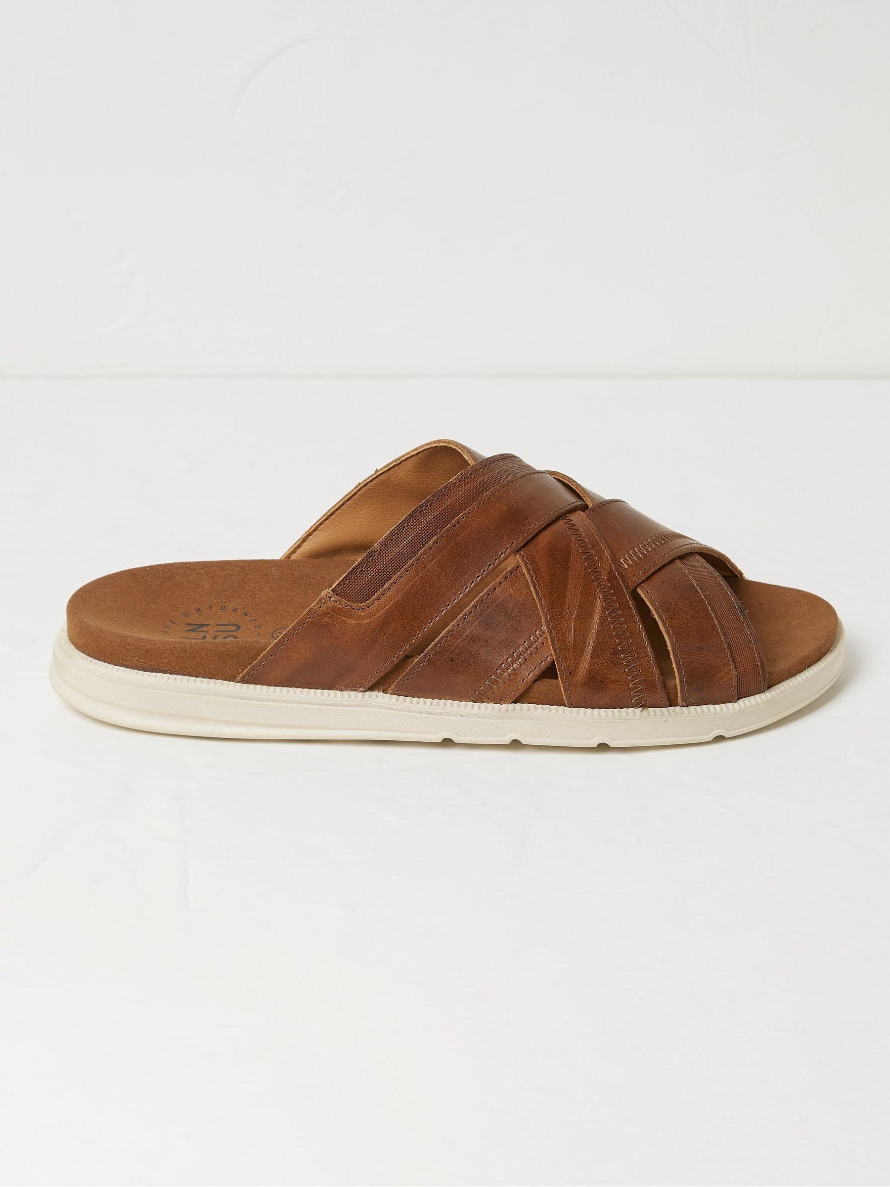 Hinton Brown Leather Sliders - Image 1 of 3