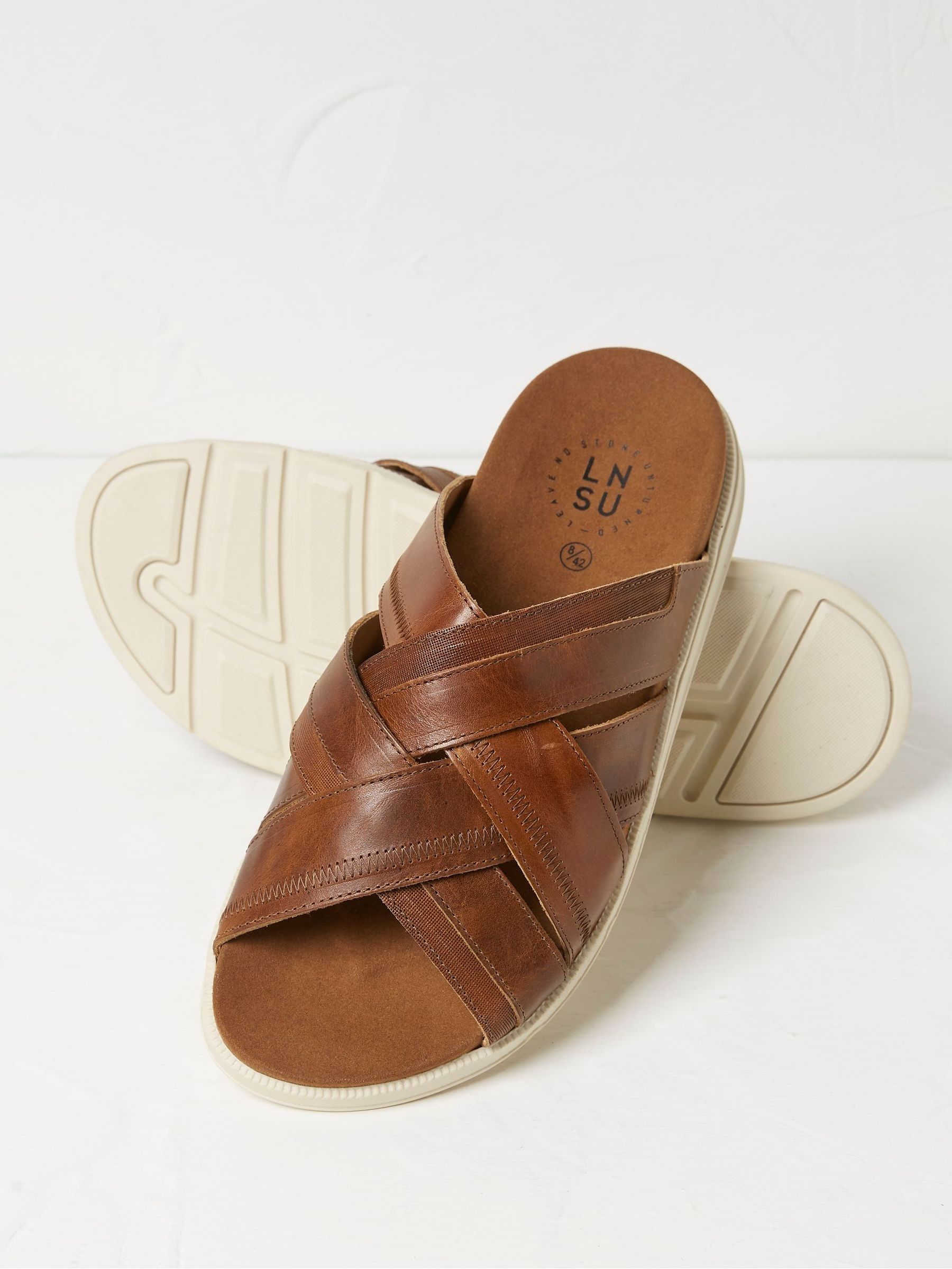 Hinton Brown Leather Sliders - Image 2 of 3