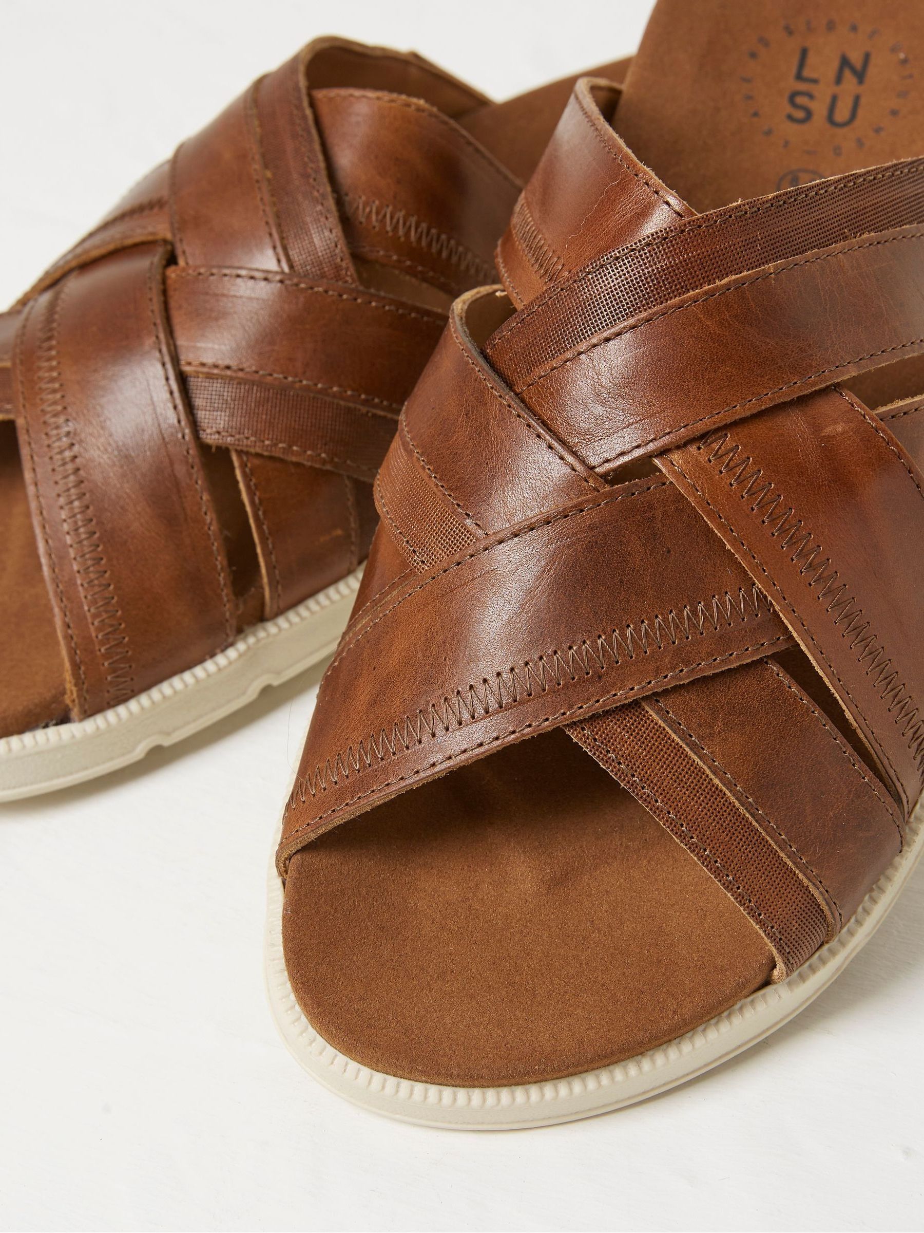 Hinton Brown Leather Sliders - Image 3 of 3