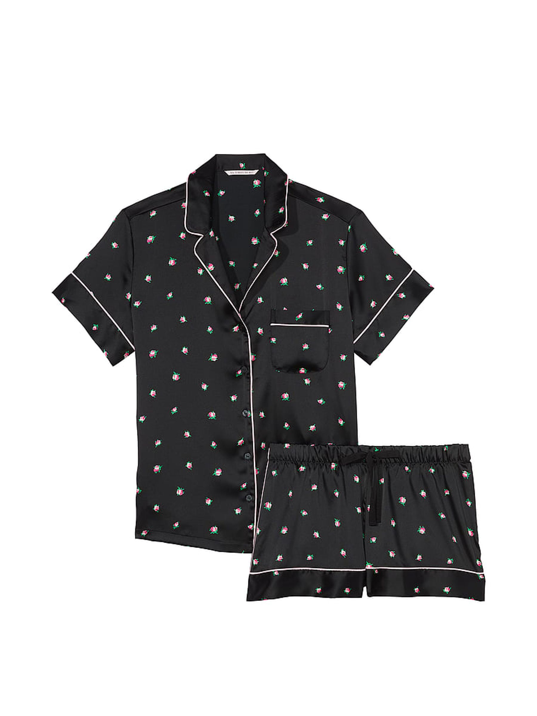 Black Rosebuds Satin Short Pyjama Set - Image 3 of 3