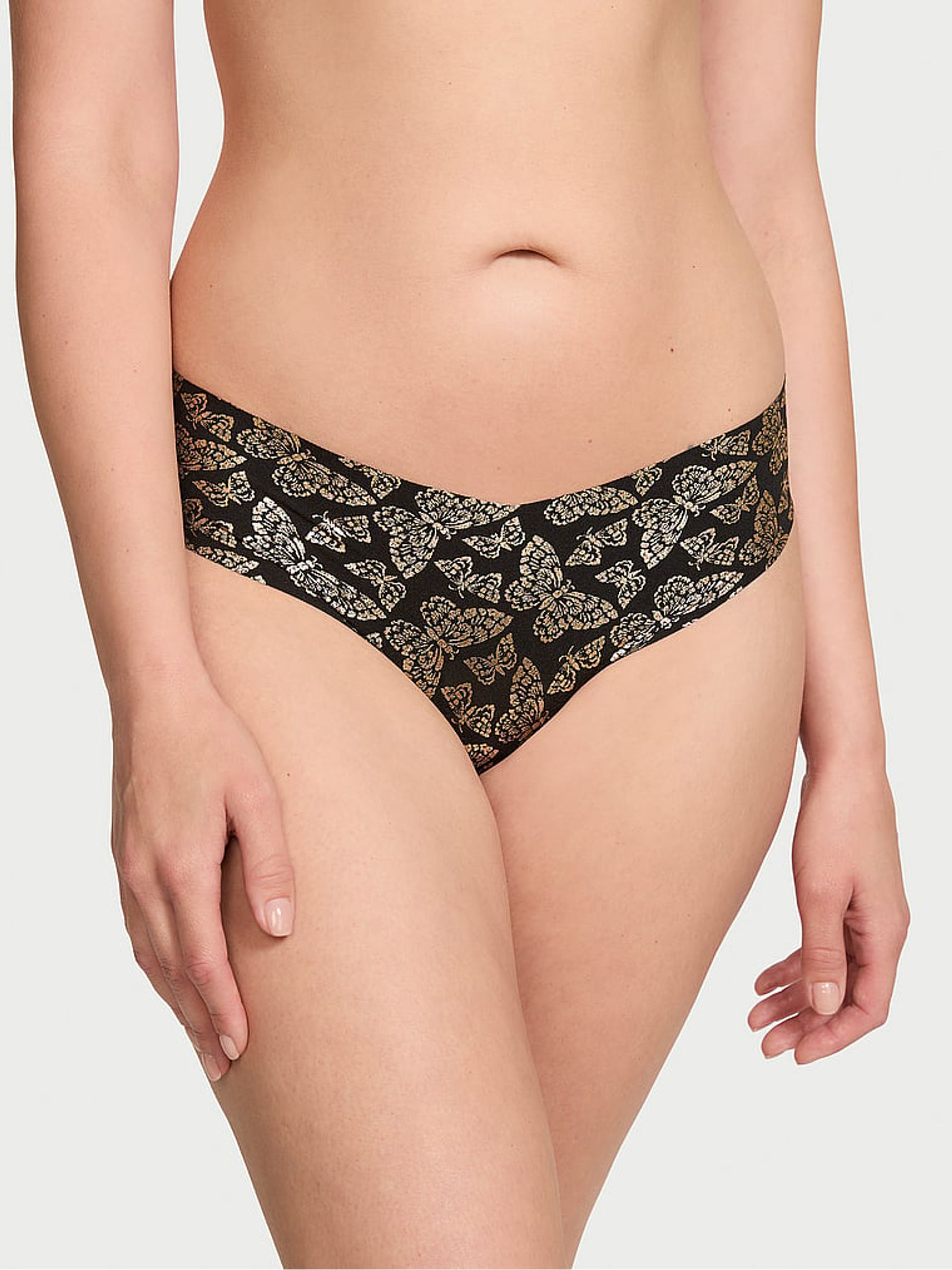 Black Butterfly Shine Thong No Show Knickers - Image 1 of 1