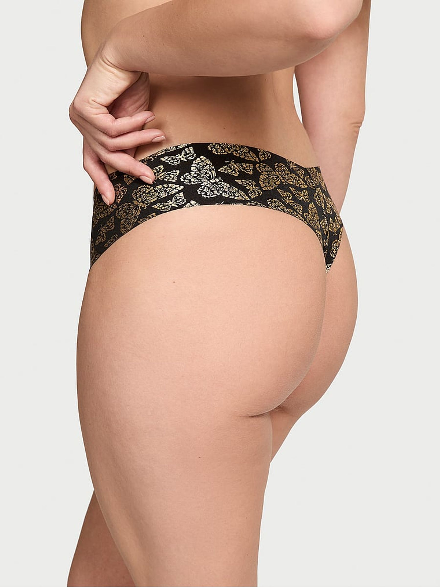 Black Butterfly Shine Thong No Show Knickers - Image 2 of 3