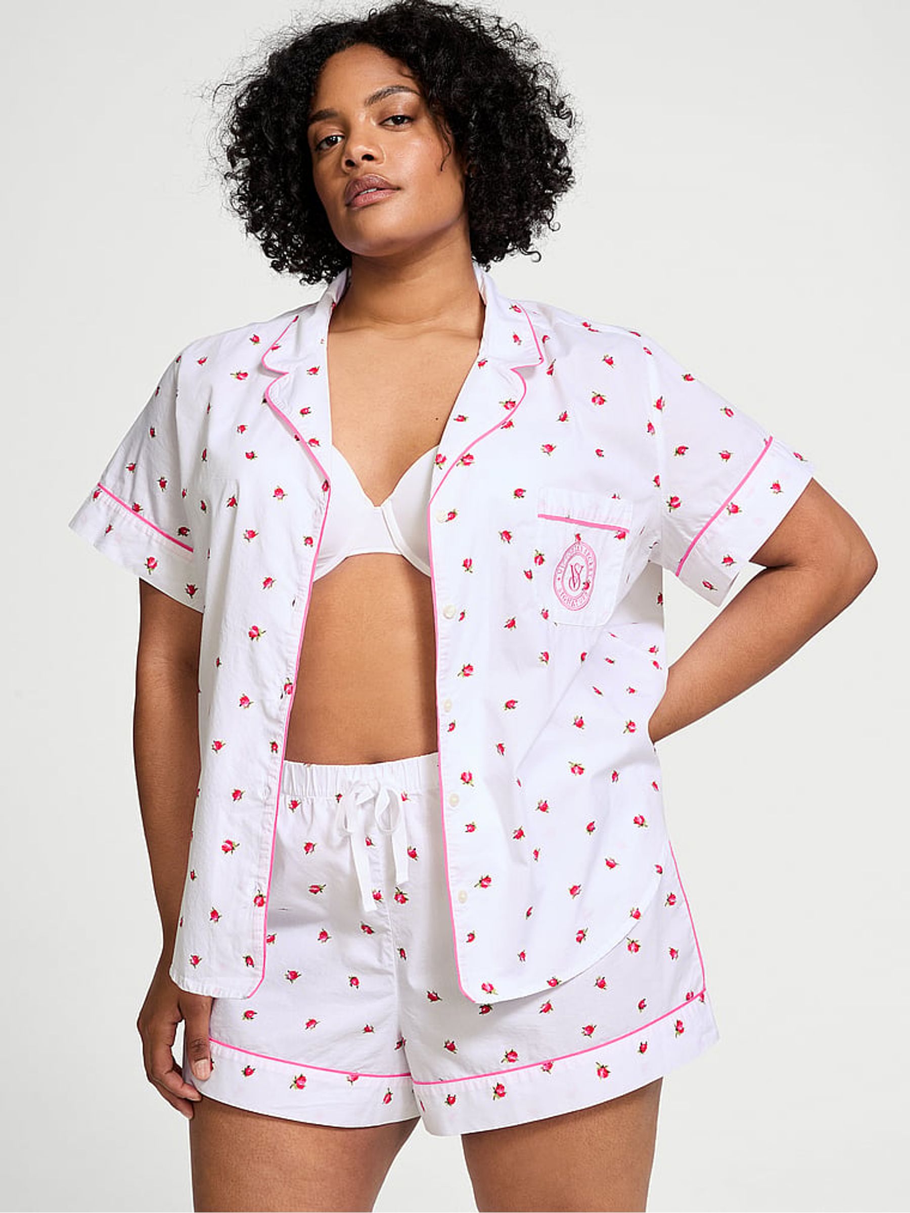 White Rosebuds Cotton Short Pyjama Set Victoria's Secret UK