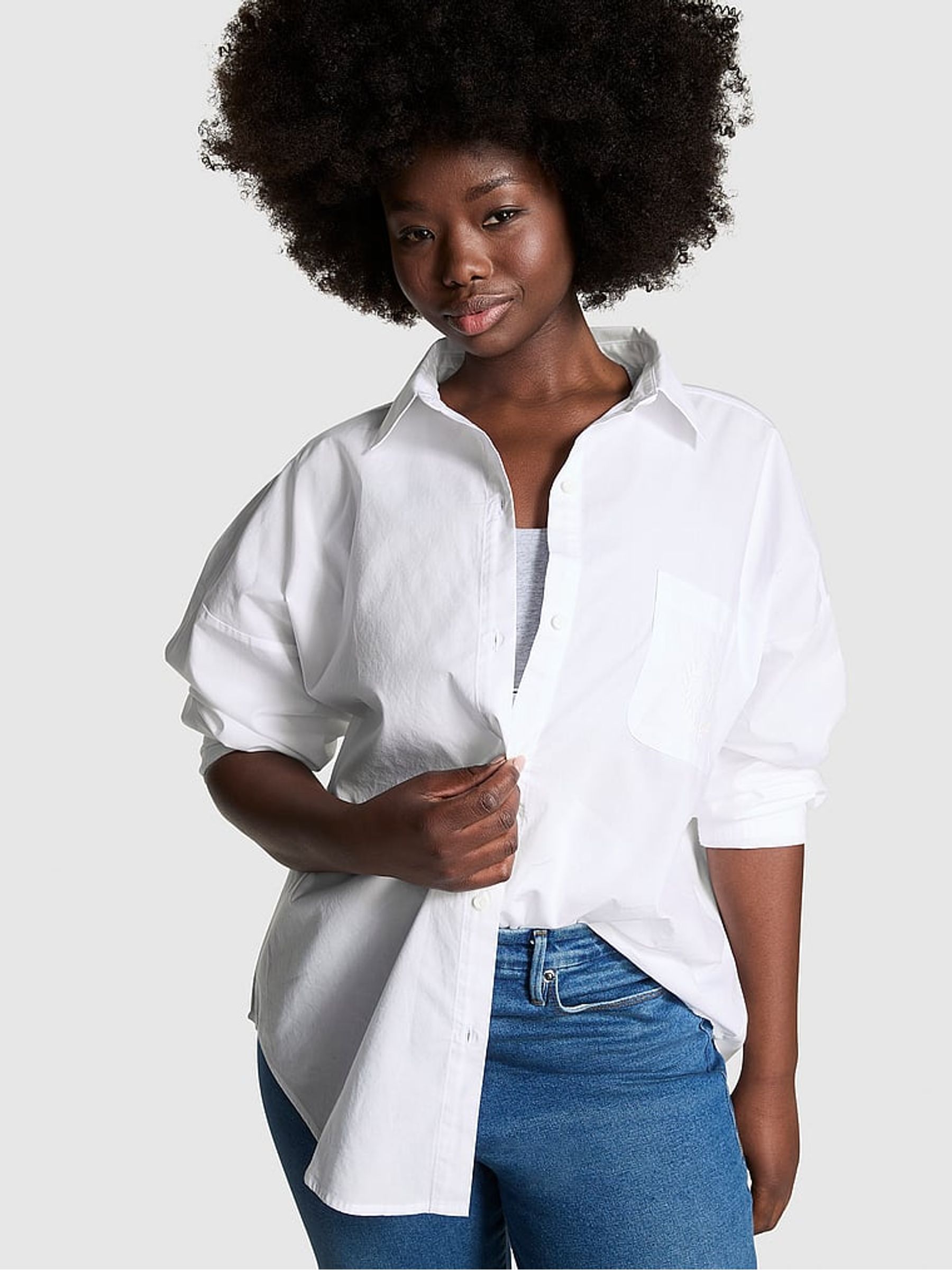 Optic White Cotton Oversized Shirt - Image 1 of 3