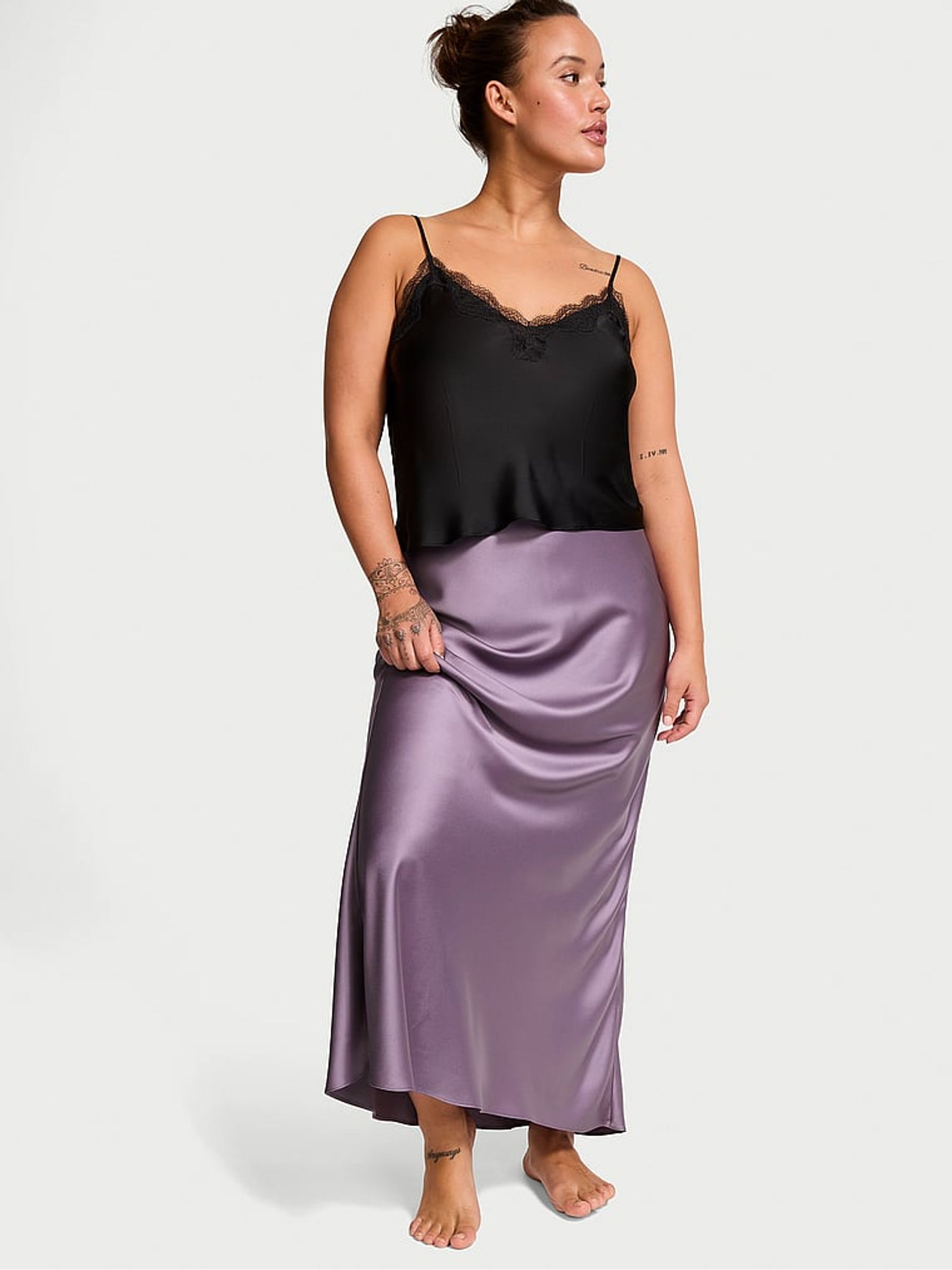 Frozen Plum Purple Satin Maxi Skirt - Image 1 of 2
