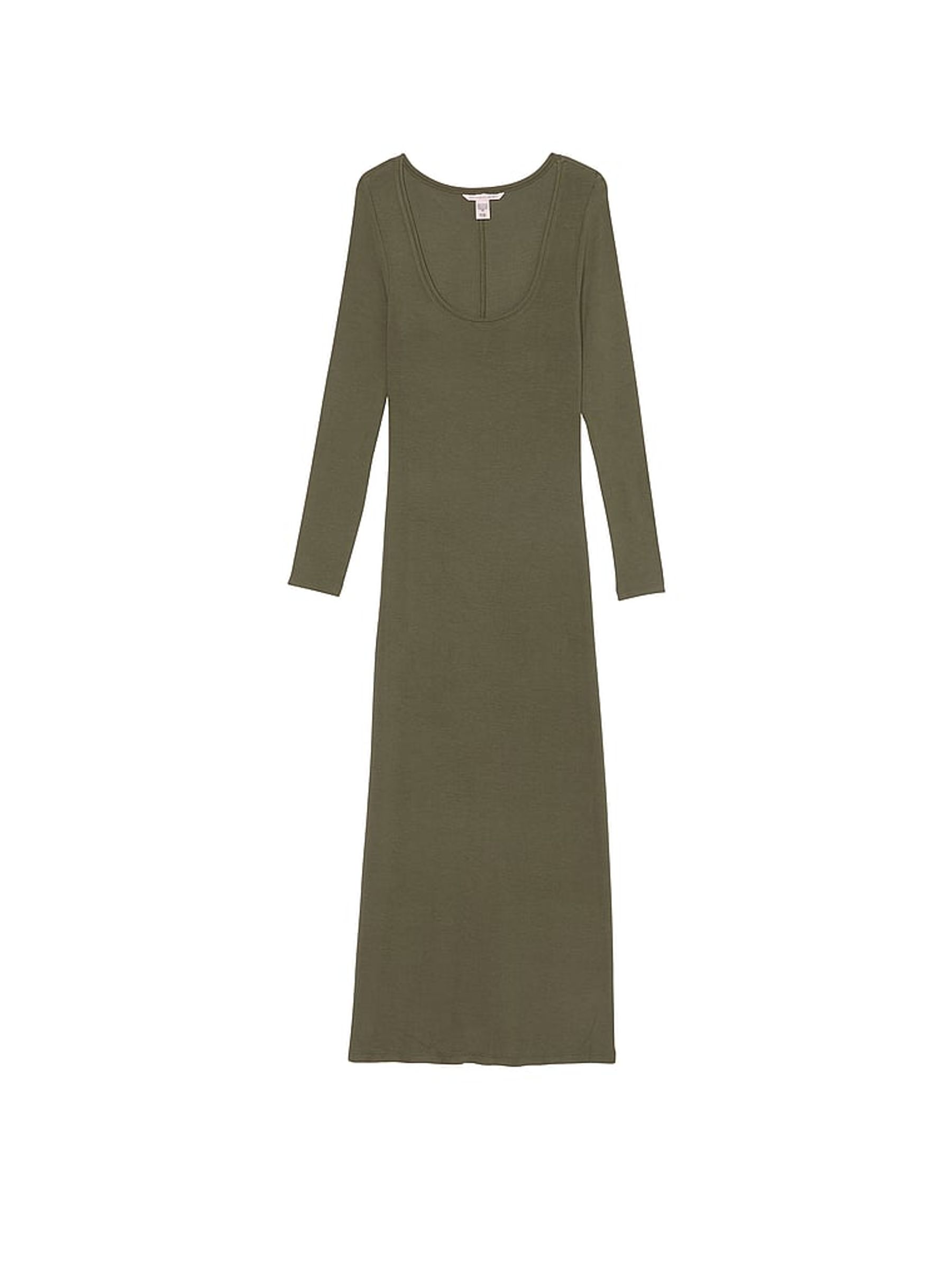 Olive Green Ribbed Modal Long Slip Dress - Image 3 of 3
