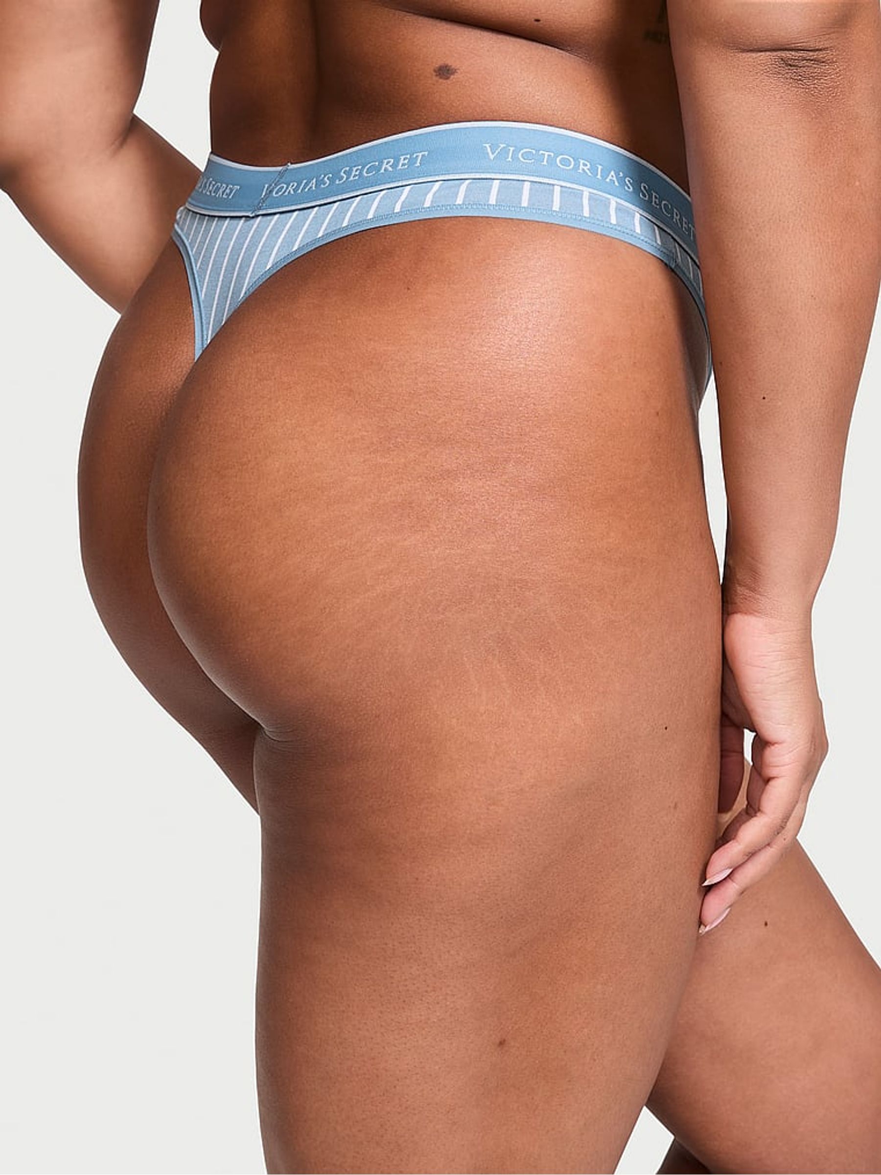 Faded Denim Blue Stripe Thong Knickers - Image 2 of 3