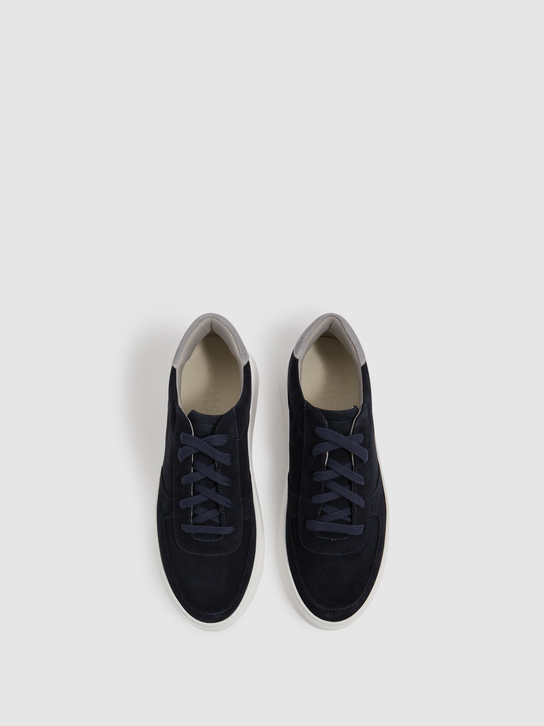 Unseen Footwear Suede Marais Trainers in Navy/Grey - Image 2 of 4