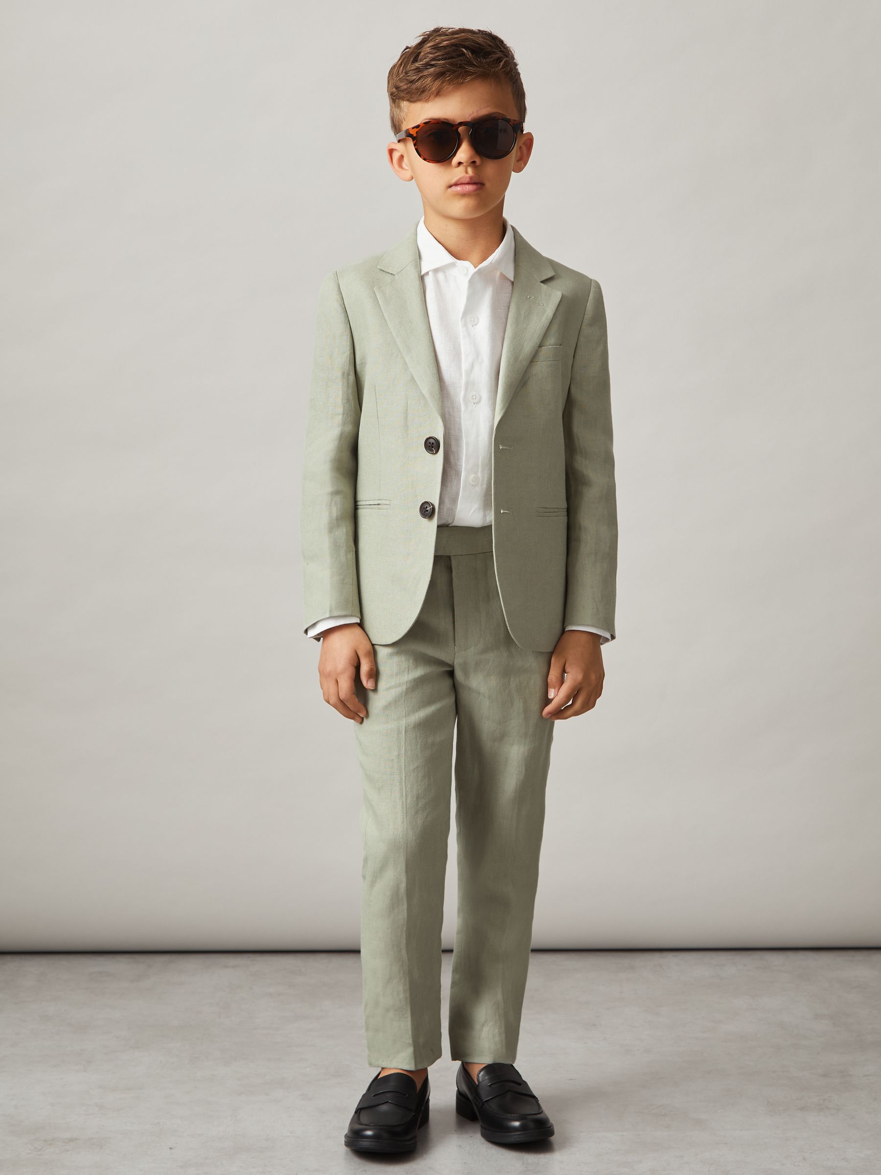 Senior Slim Fit Linen Adjustable Trousers in Apple - Image 1 of 4