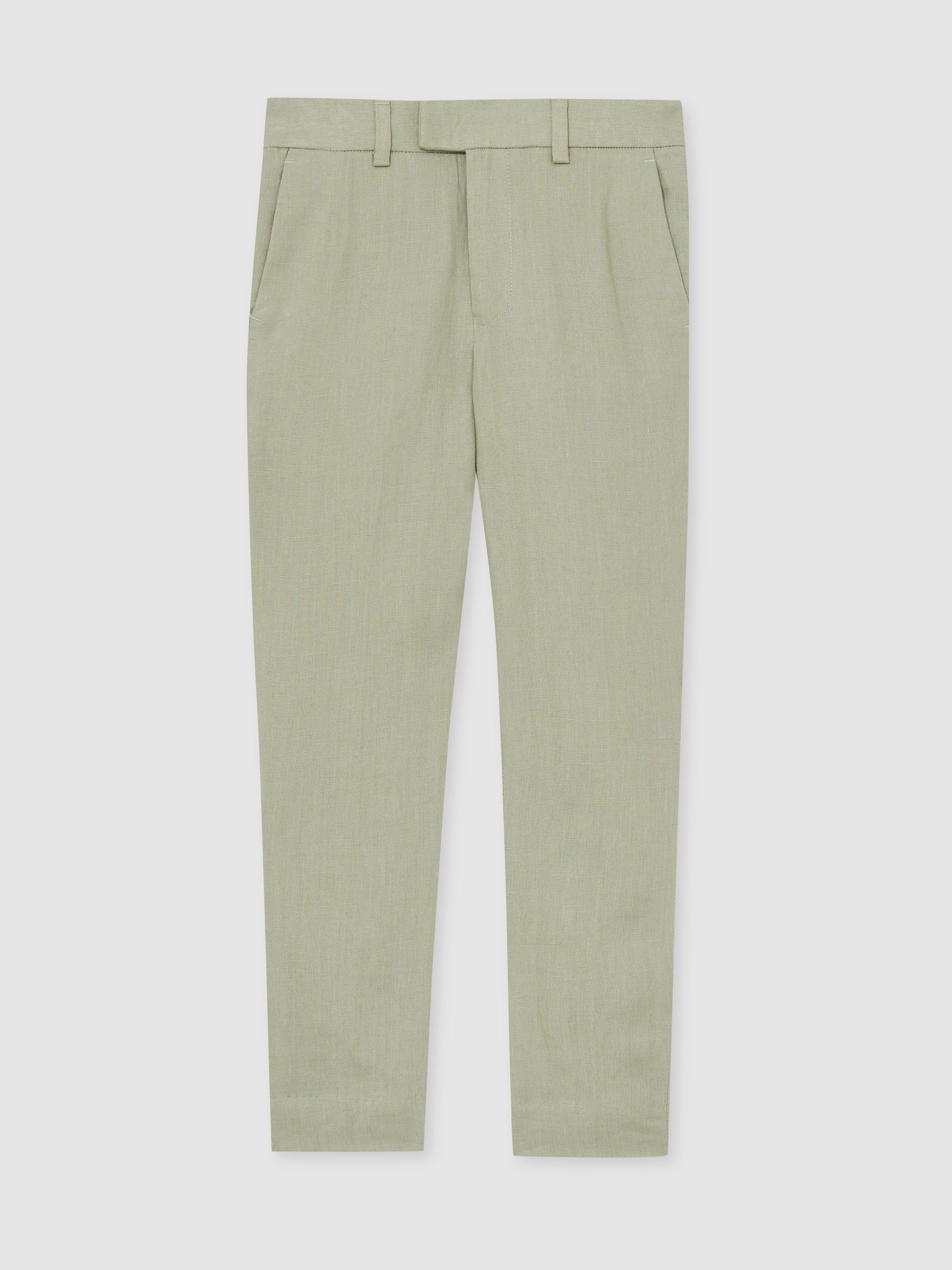 Senior Slim Fit Linen Adjustable Trousers in Apple - Image 2 of 4