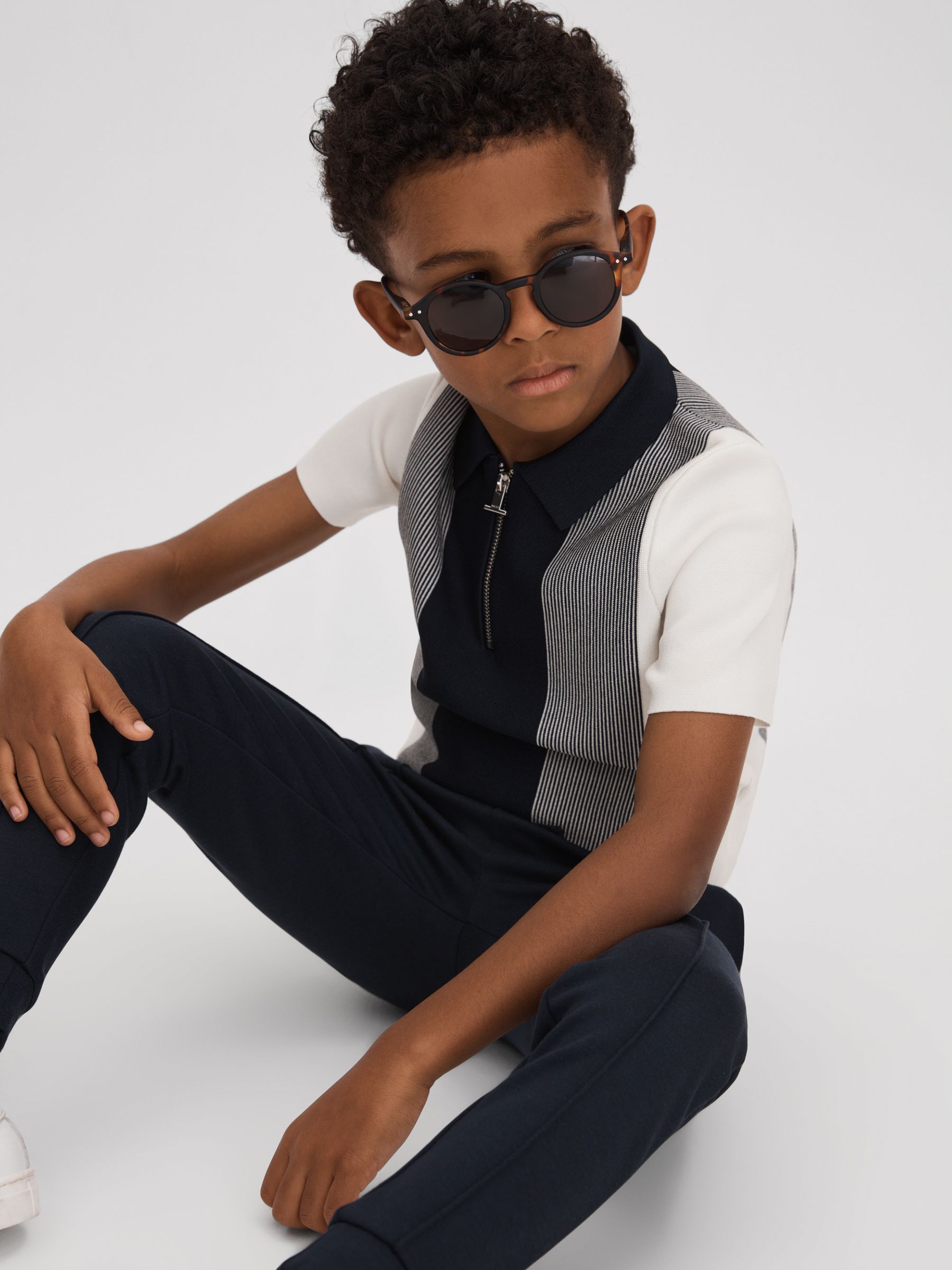 13-14 yrs Half-Zip Striped Polo Shirt in Navy - Image 2 of 4