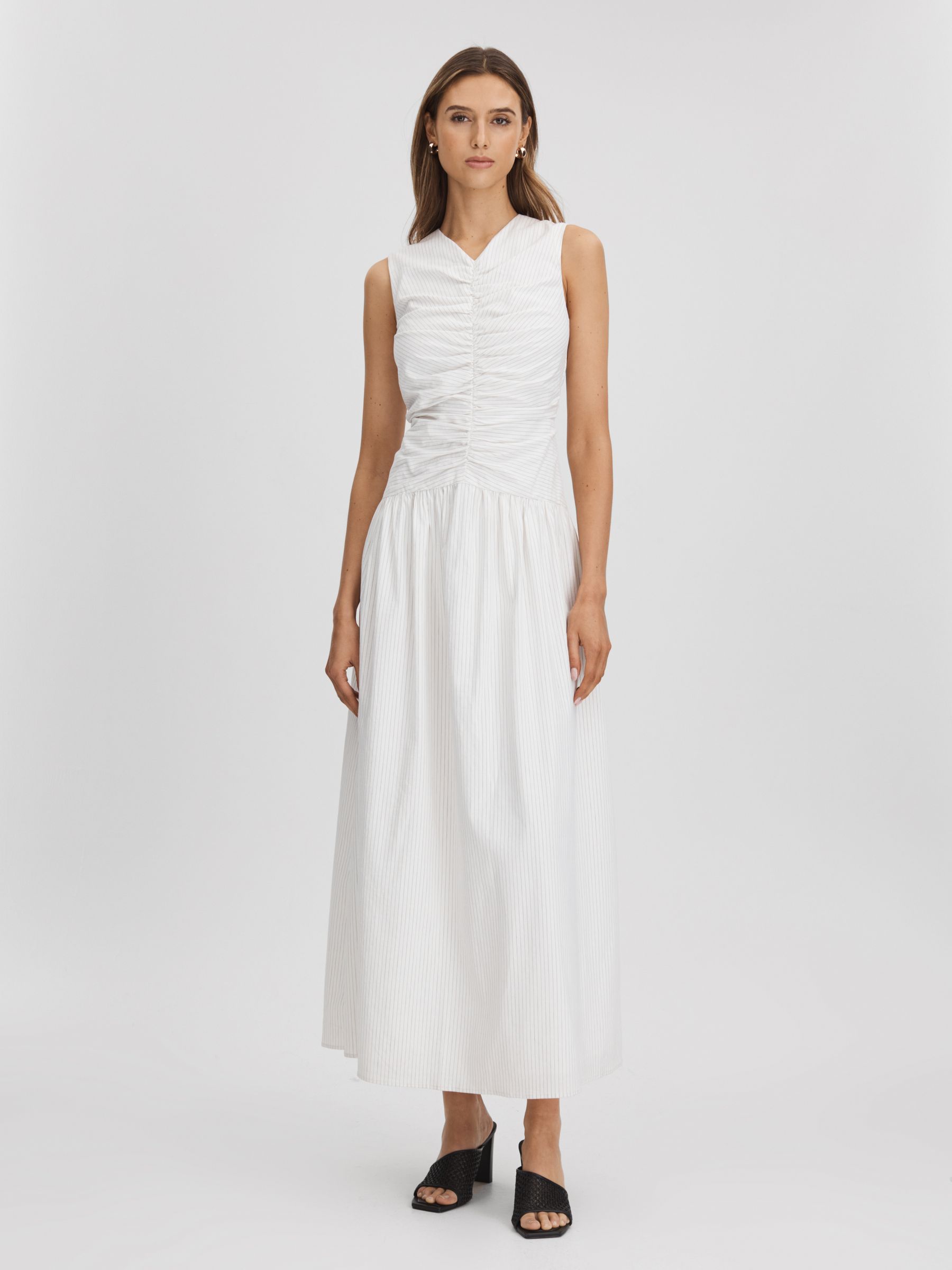 Anna Quan Ruche Maxi Dress in White Stripe - Image 1 of 5