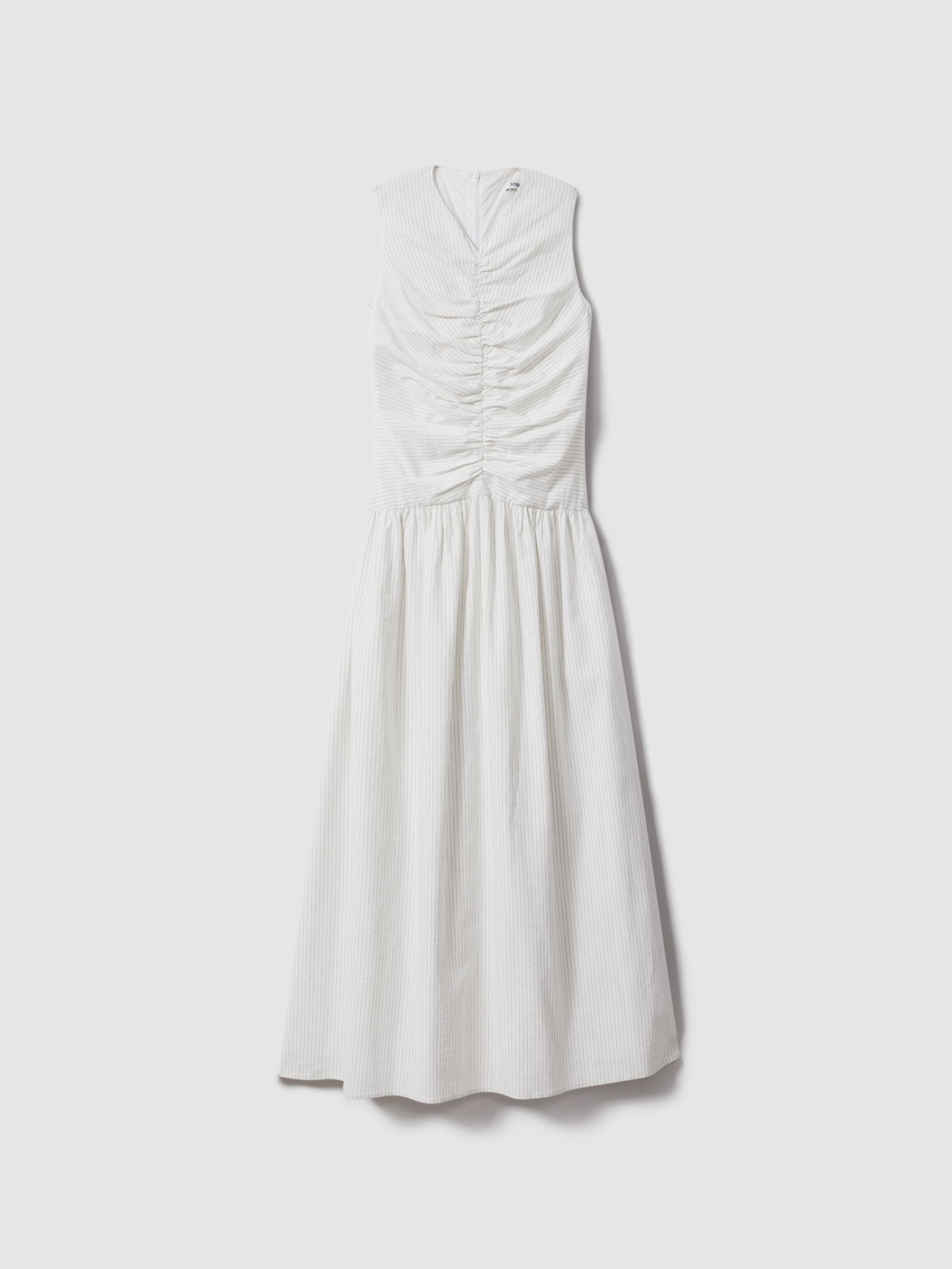 Anna Quan Ruche Maxi Dress in White Stripe - Image 2 of 5