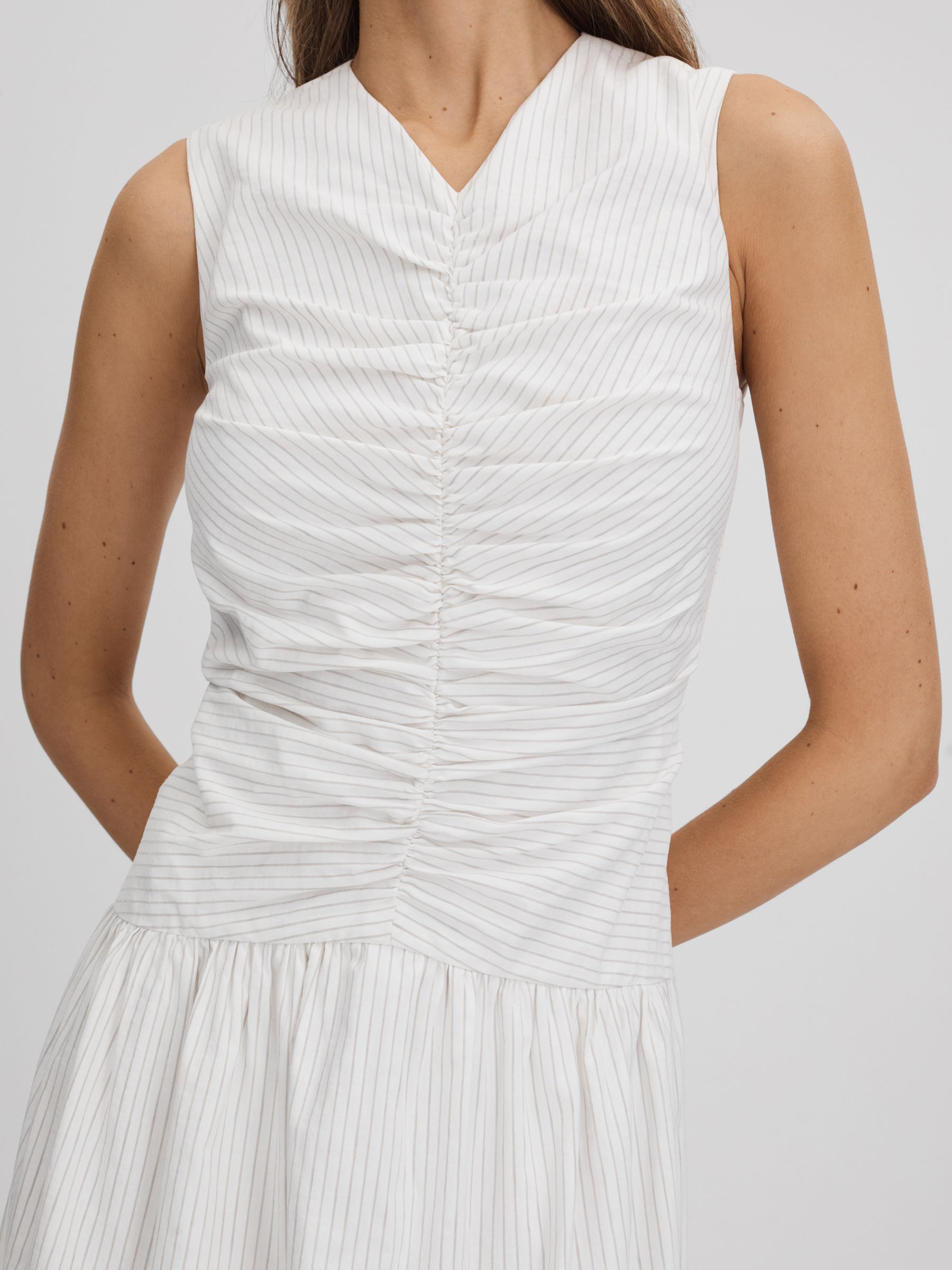 Anna Quan Ruche Maxi Dress in White Stripe - Image 3 of 5