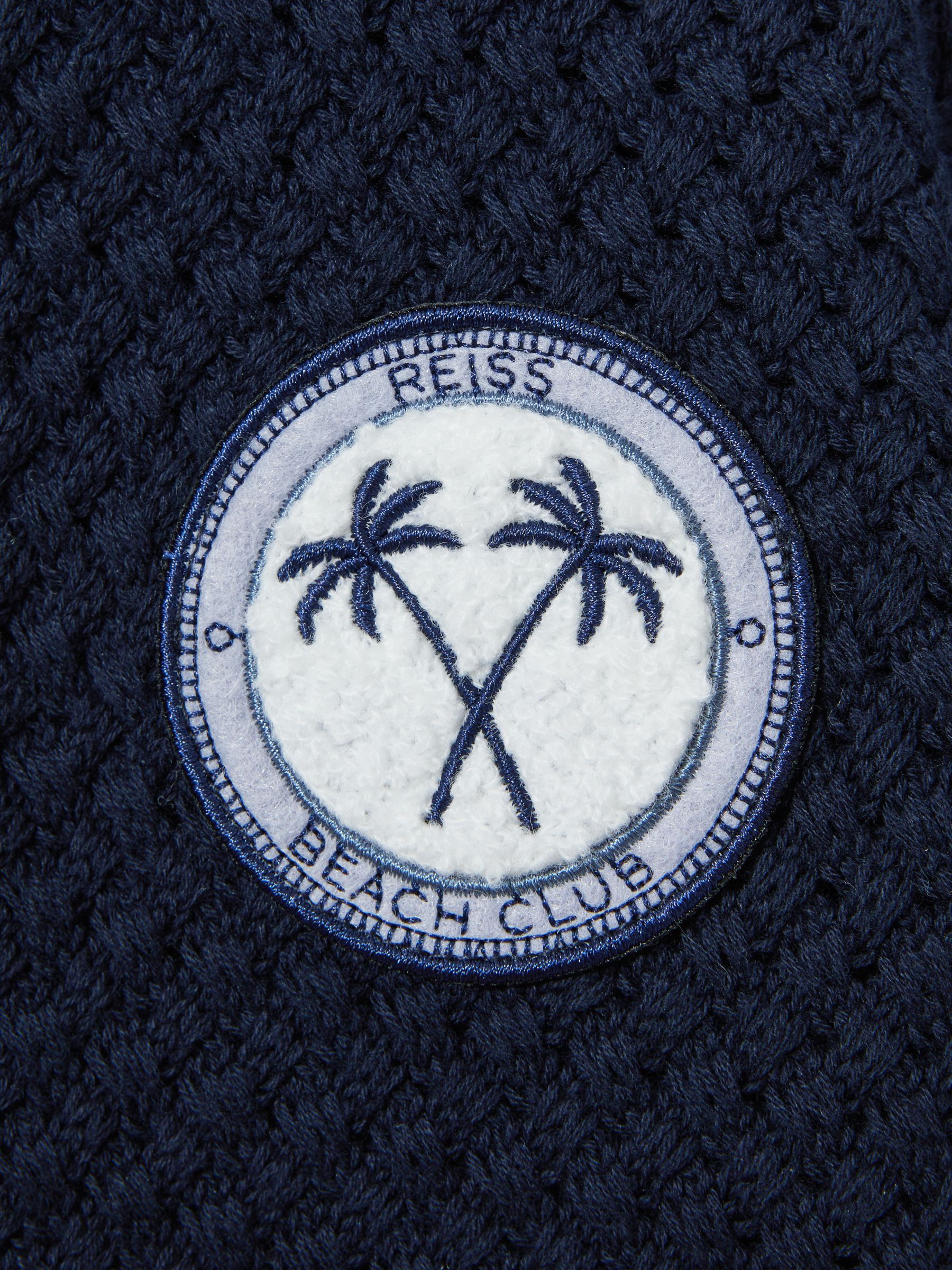 13-14 yrs Knitted Cotton Cuban Collar Shirt in Navy - Image 5 of 5