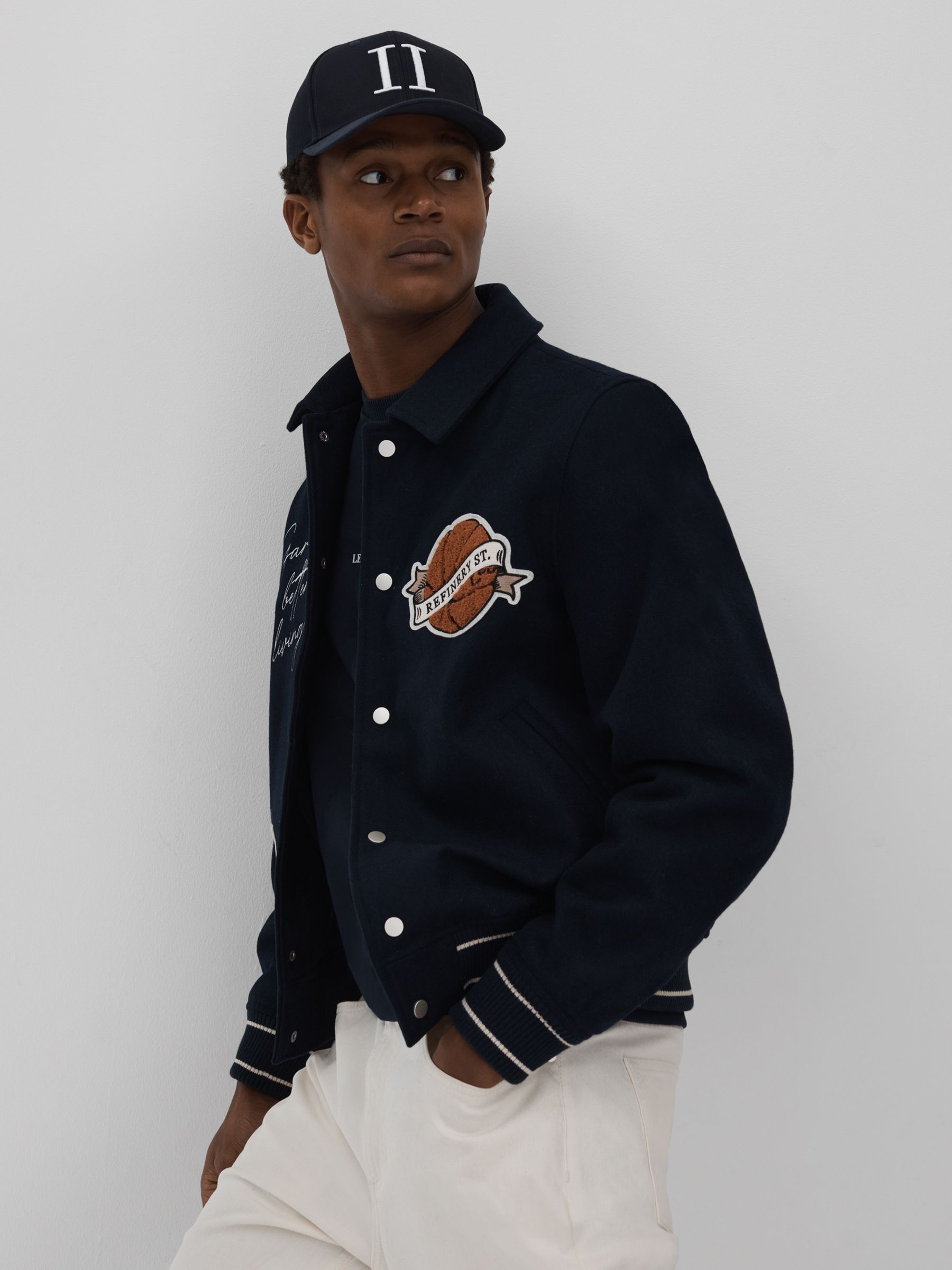 Les Deux Cotton Suede Baseball Cap in Dark Navy - Image 2 of 4