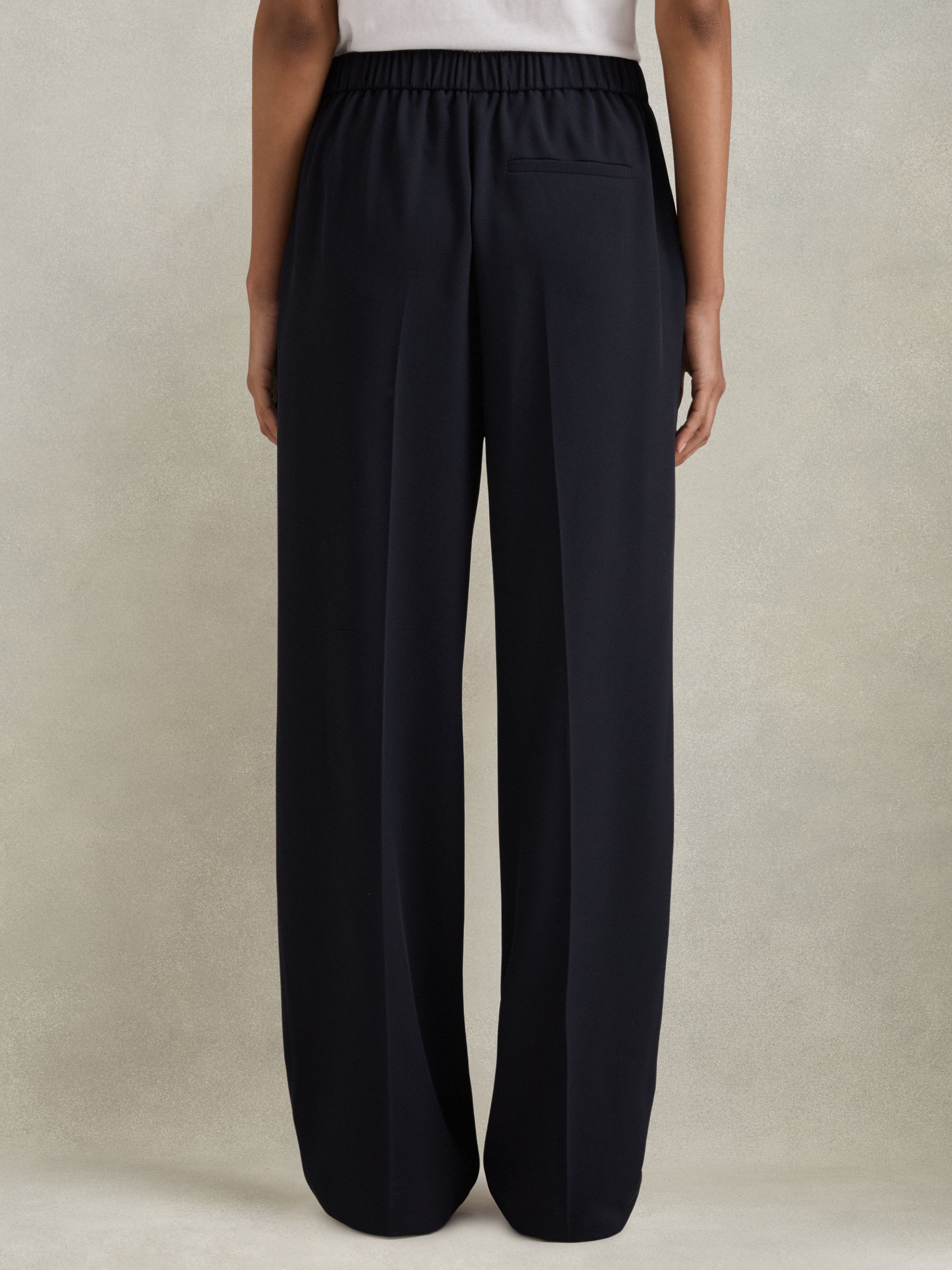 Half-Elasticated Wide Leg Trousers in Navy - Image 5 of 7