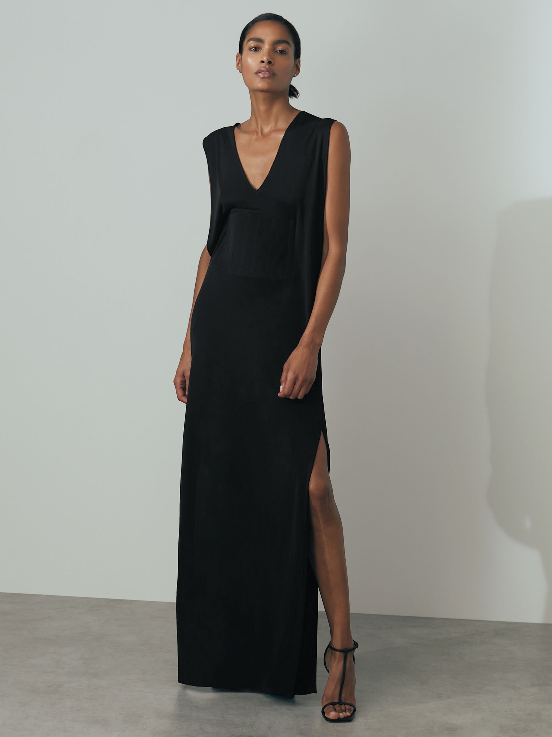 Atelier Corset Detail Jersey Maxi Dress in Black - Image 1 of 6
