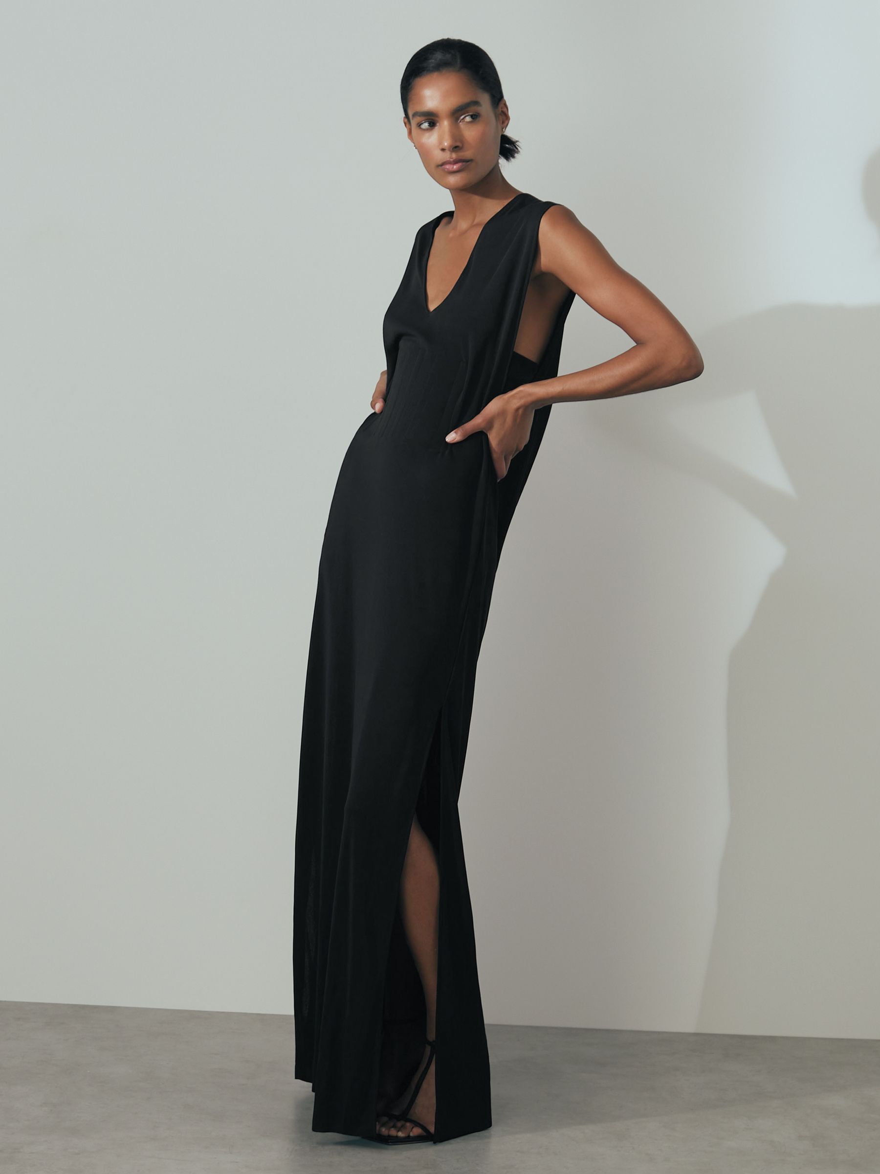 Atelier Corset Detail Jersey Maxi Dress in Black - Image 3 of 6