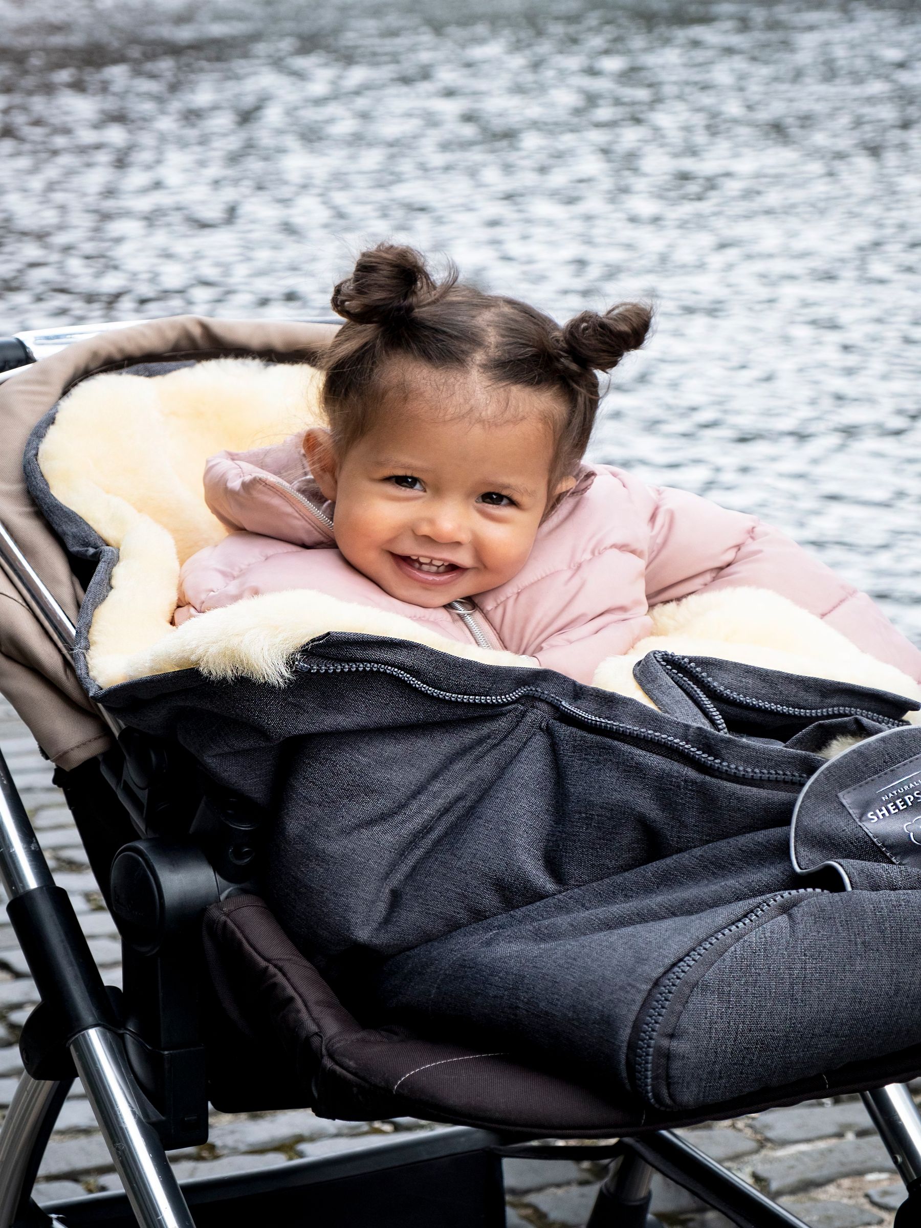 Naturally Sheepskins Charcoal Grey Merino Sheepskin Footmuff - Image 1 of 4