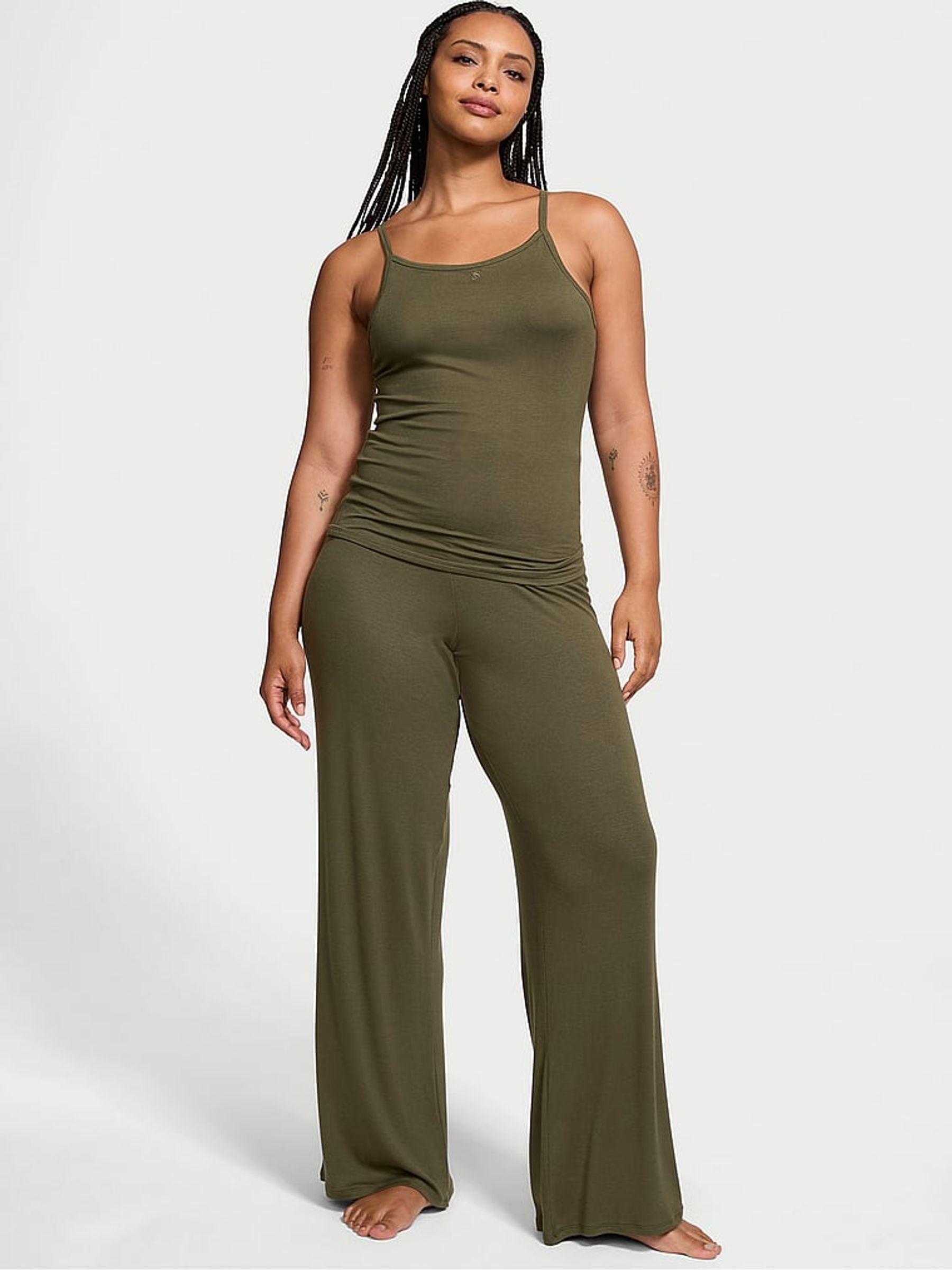 Olive Green Modal Rib Cami Long Pyjama Set - Image 1 of 3