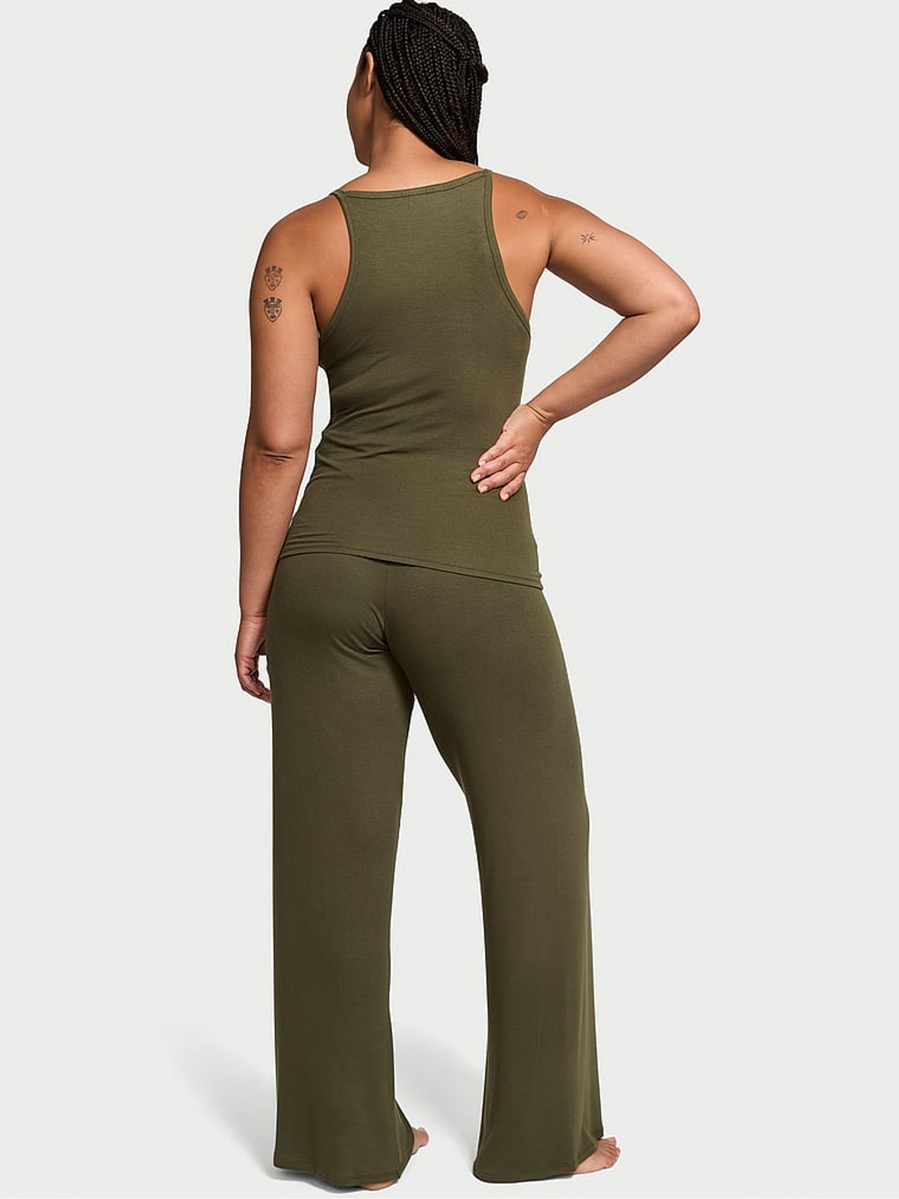 Olive Green Modal Rib Cami Long Pyjama Set - Image 2 of 3