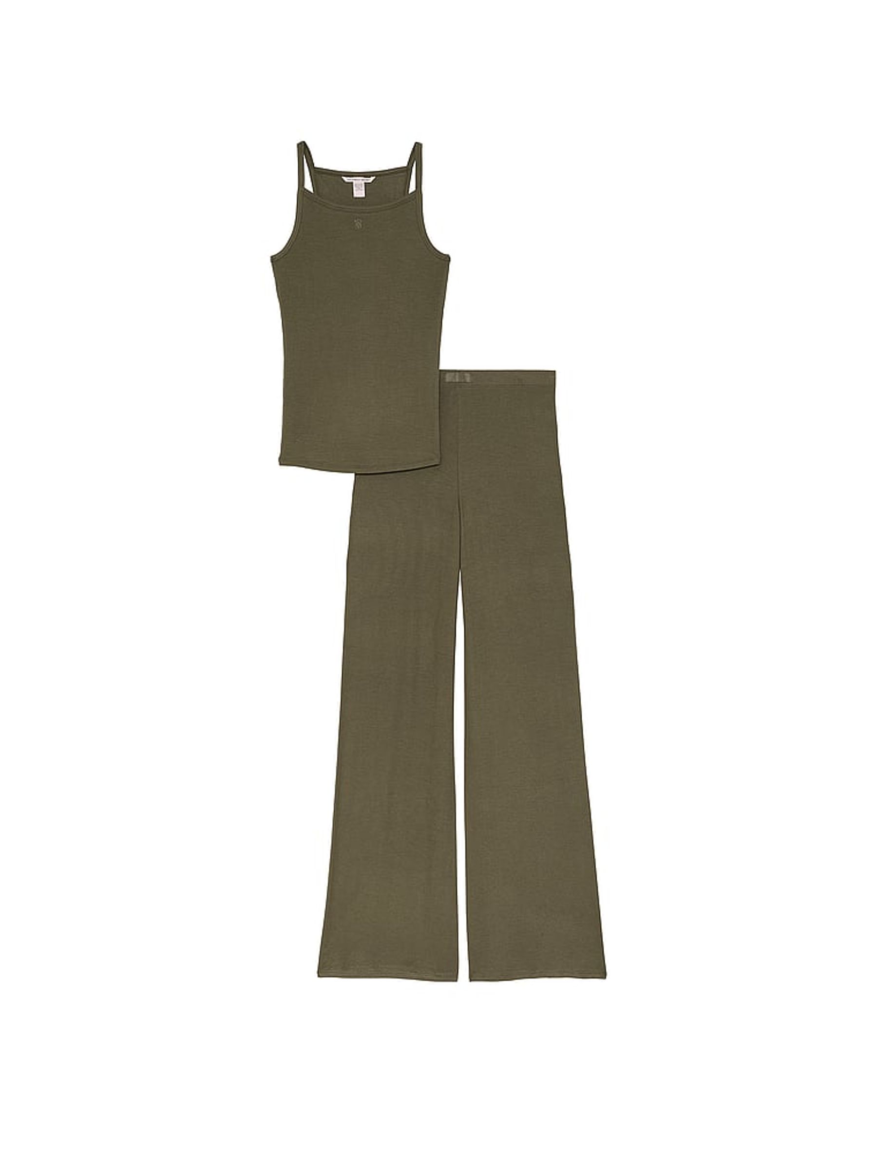 Olive Green Modal Rib Cami Long Pyjama Set - Image 3 of 3