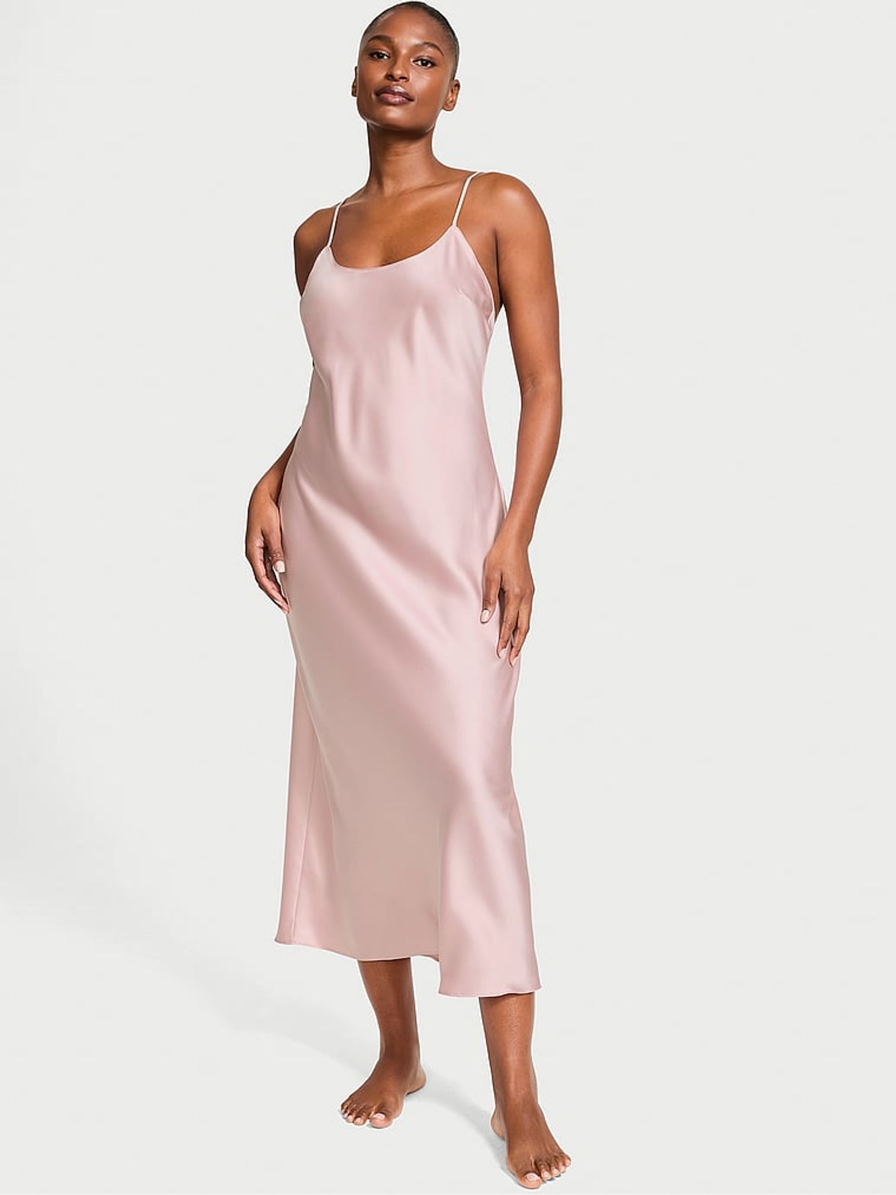 Chalk Rose Pink Satin Maxi Slip - Image 1 of 3