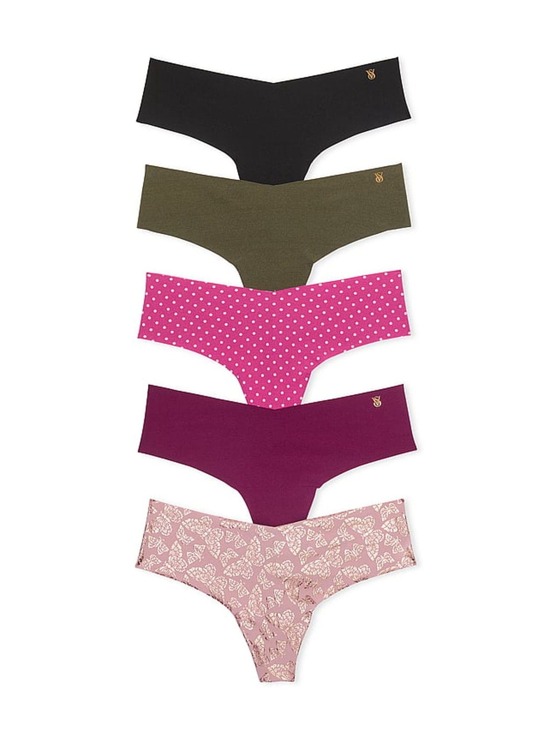 Black/Green/Pink Thong 5 Pack Knickers - Image 1 of 3