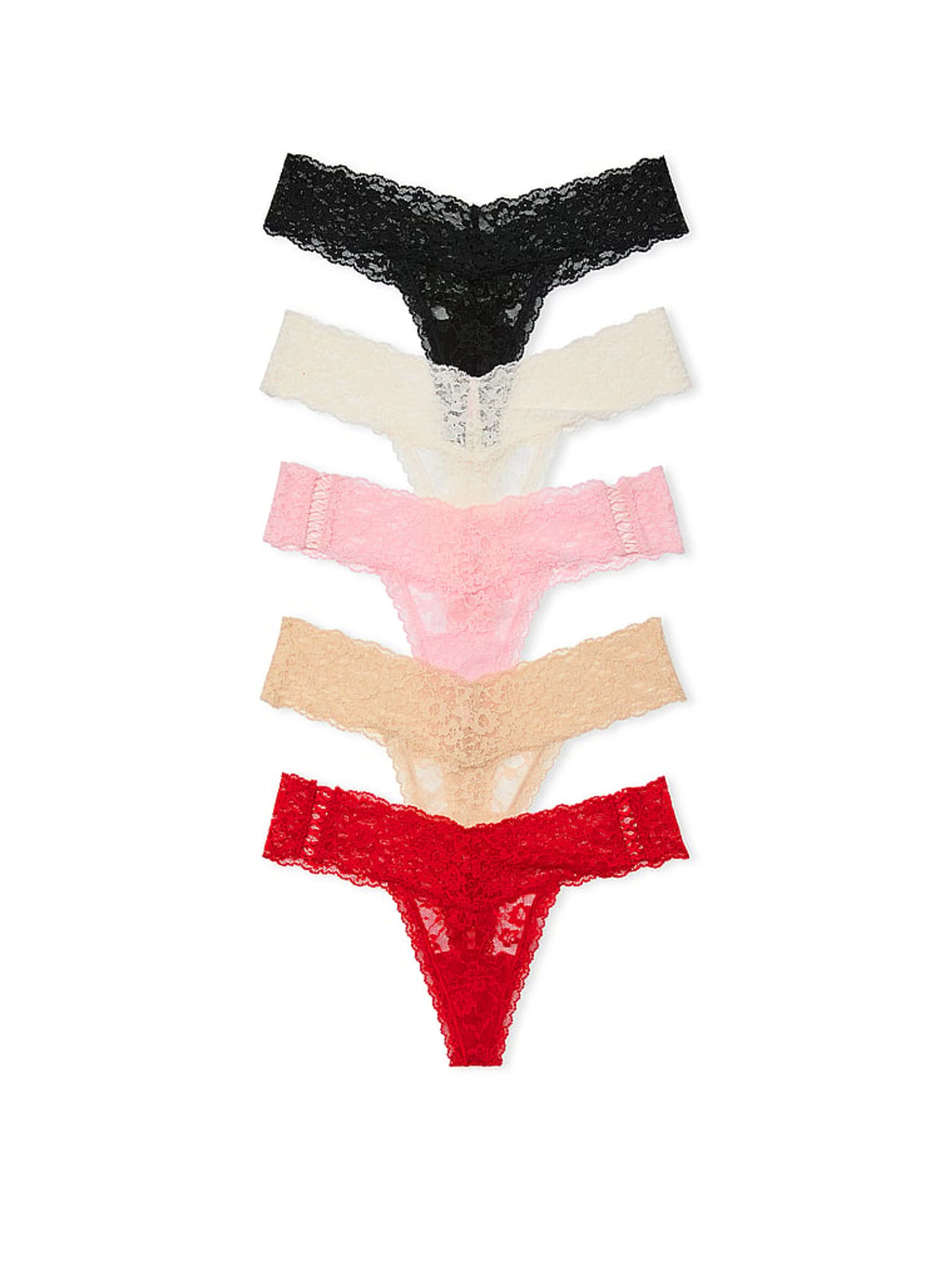 White/Pink/Nude/Red/Black Thong 5 Pack Knickers - Image 1 of 3