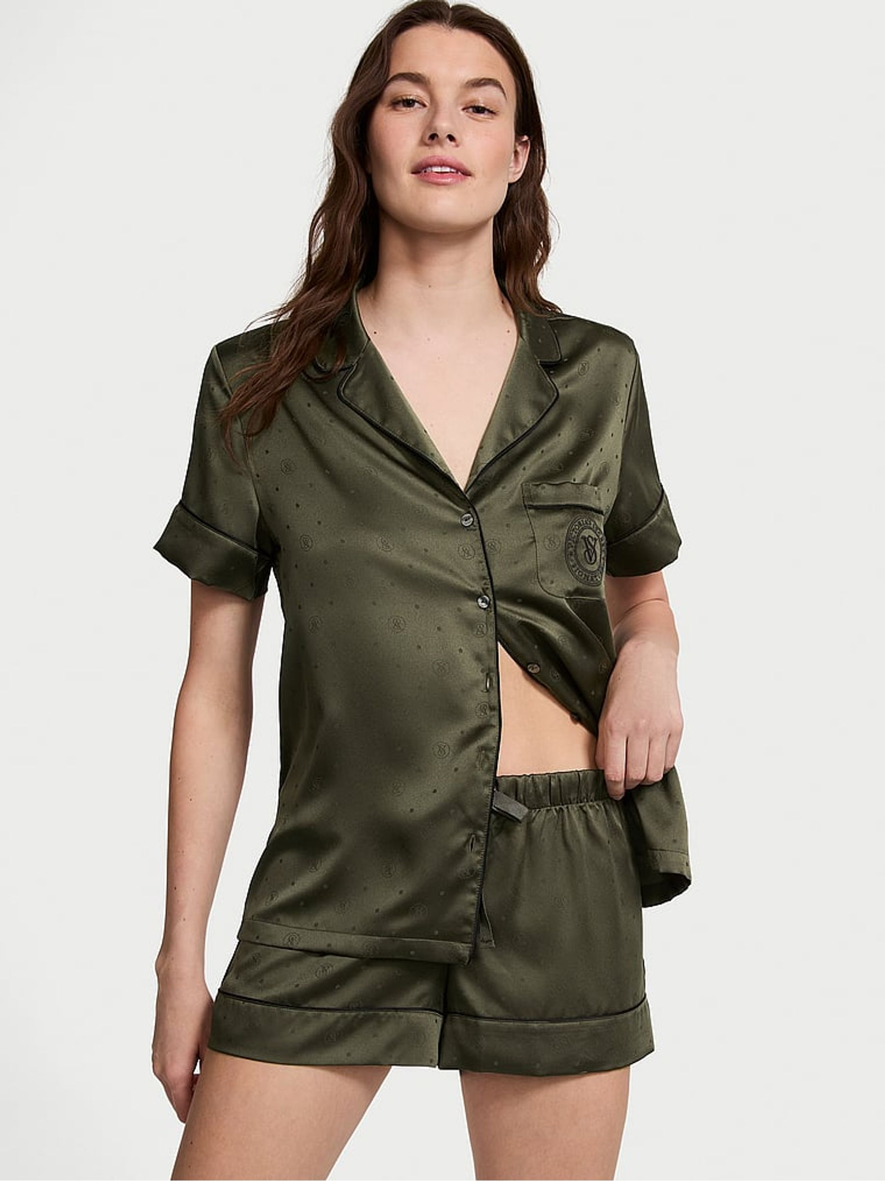Green Logo Dot Satin Short Pyjama Set - Image 1 of 3