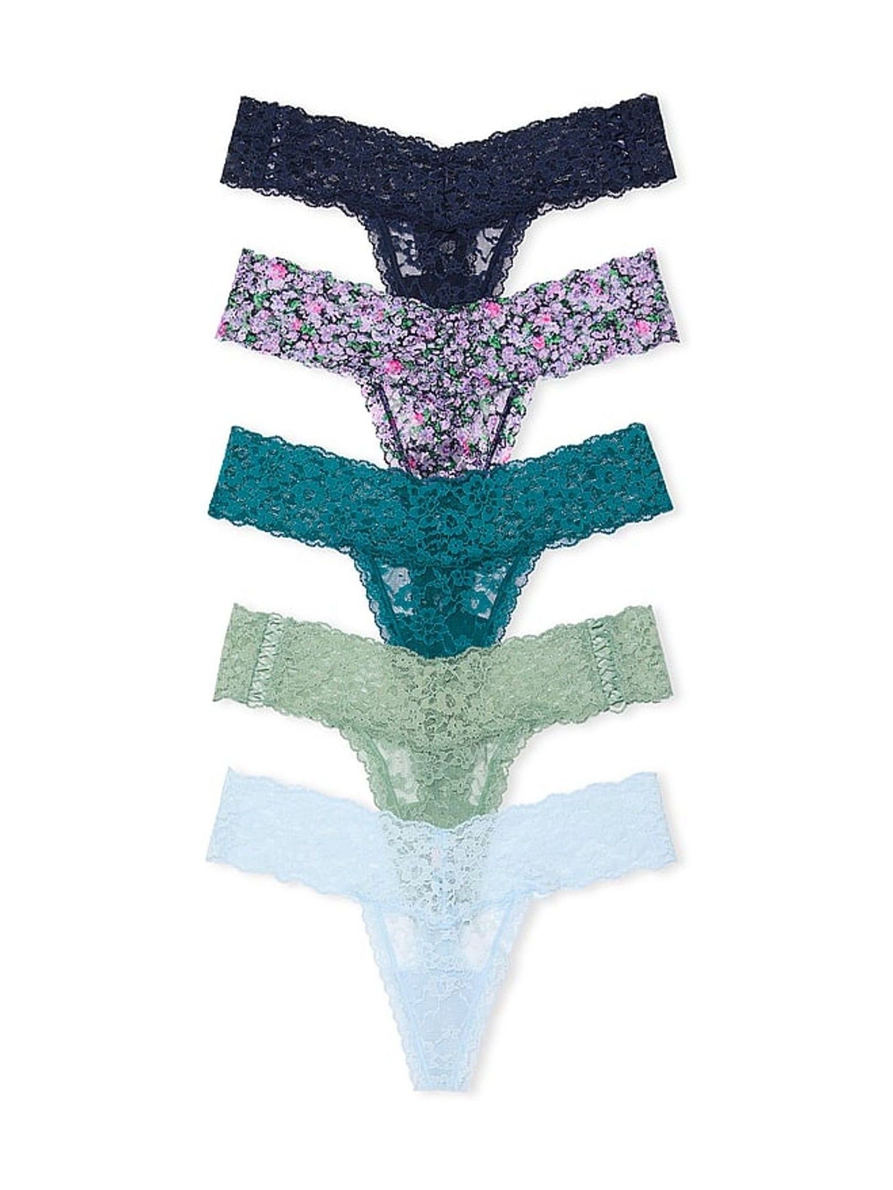 Blue/Purple/Green Thong 5 Pack Knickers - Image 1 of 3