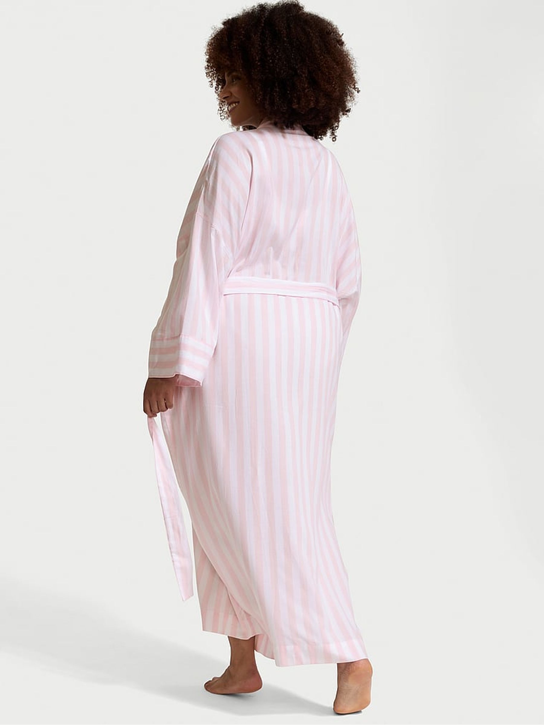 Pretty Blossom Pink Stripes Modal Long Robe - Image 2 of 4